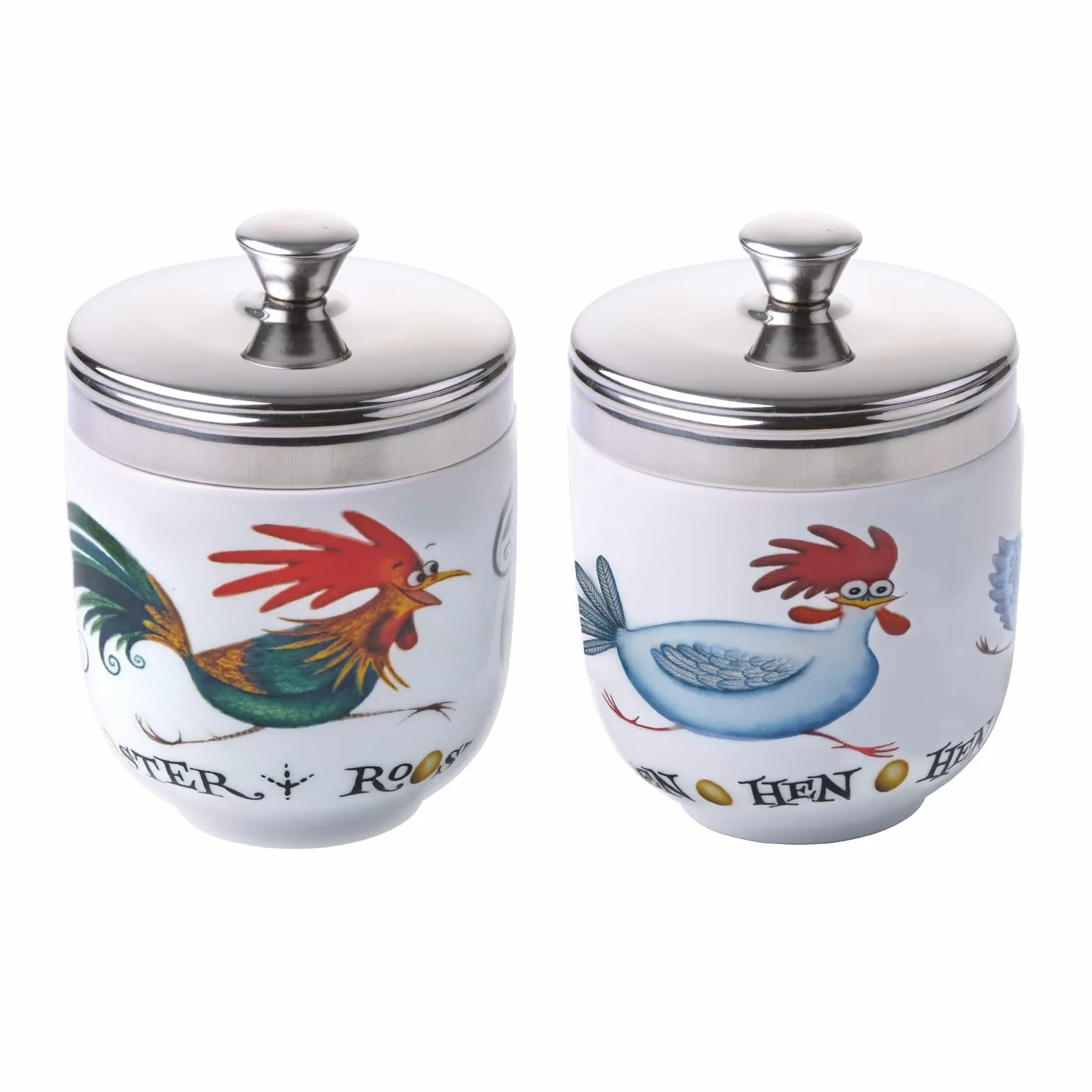Bia International - Set di 2 bocche di bocce in porcellana - inseguimento di polli Design di Clare Mackie - Gadget da cucina caldaia - Sous Vide Cooking Pot