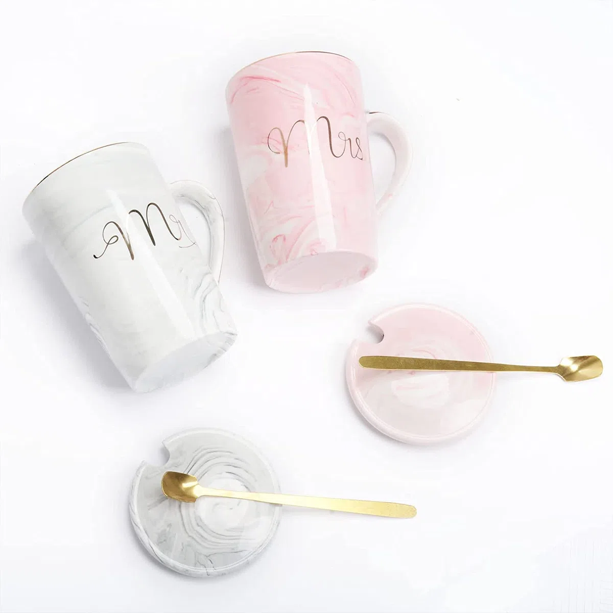 Atoke Mr and Mrs Tazze di Ceramica con Coperchio e Cucchiaio,14 oz Tazze Grandi Tazza di Ceramica per San Valentino,Coppia Sposa Sposo Anniversario Nozze Natale Compleanno Regalo