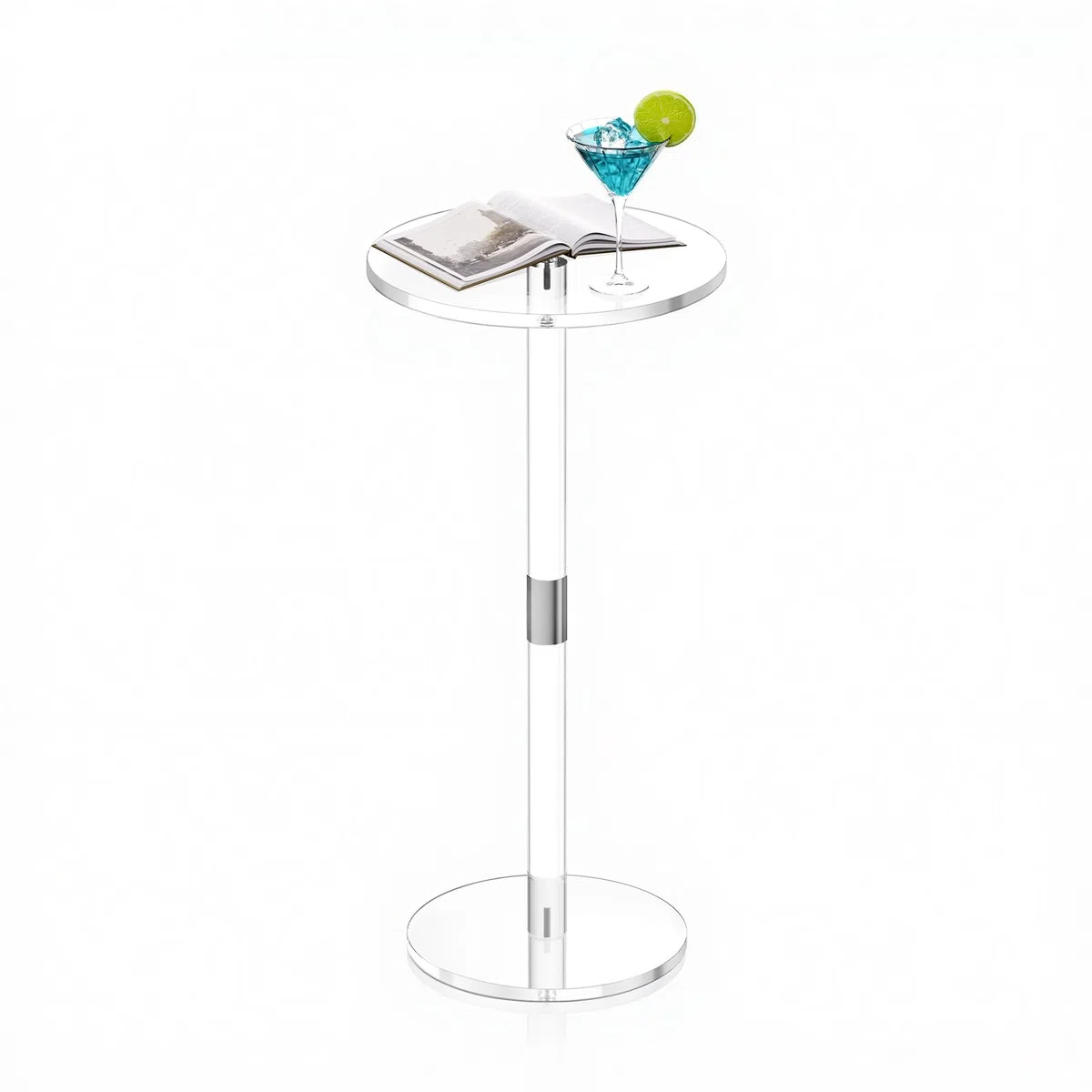 VEVOR Tavolo da Bar in Acrilico, Tavolino Trasparente con Piano Rotondo e Montante Solido, Moderno Tavolo da Pranzo in Acrilico Trasparente per Caffè, Bevande, Cibo e Snack, 25,4 x 25,4 x 54 cm
