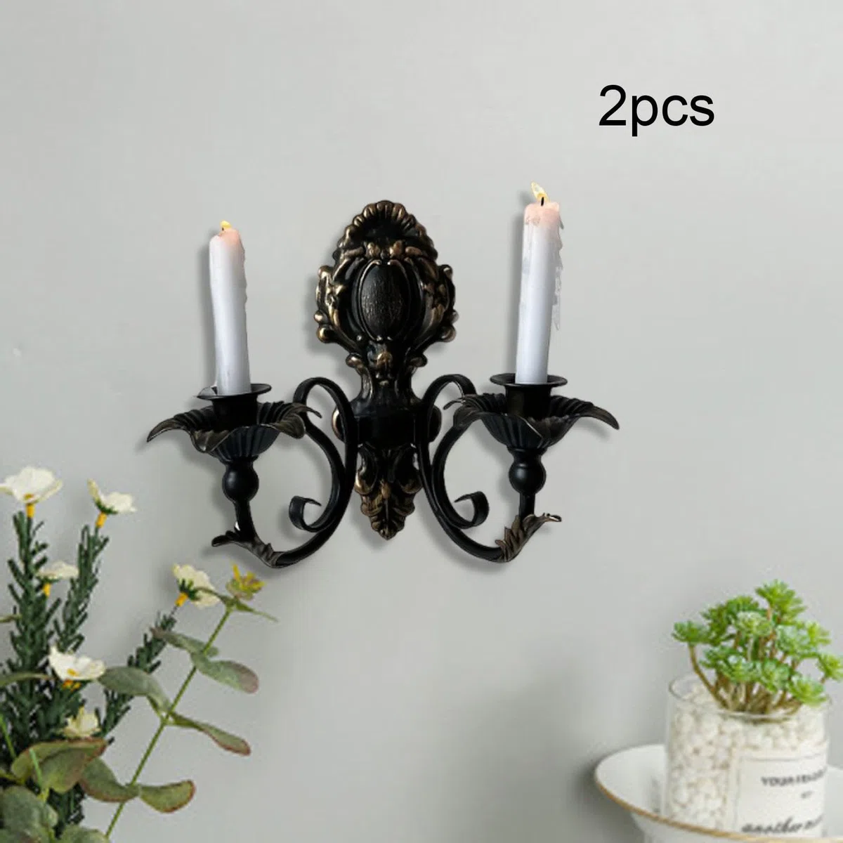 Applique Da Parete con Candela, Candeliere, Portacandele Rustico Doppio Da Parete per Celebrazioni Nuziali, Nero