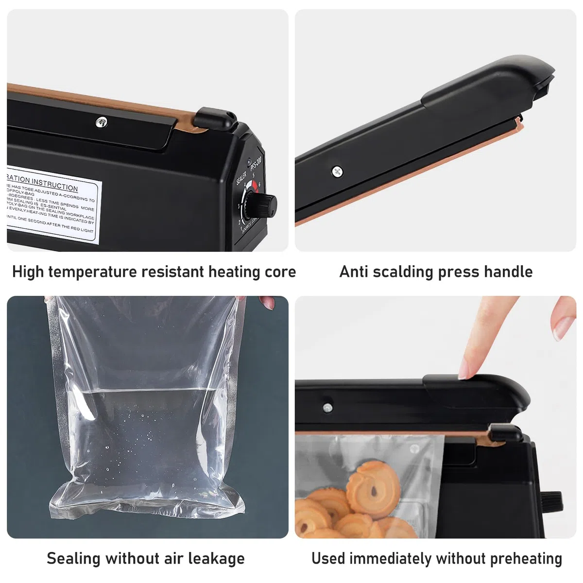 Sigillatrice a caldo, 200 mm, saldatrice a pellicola, sigillatrice per controllo della temperatura, sigillatrice a caldo, 3 mm di larghezza della guarnizione, saldatrice a travi, impulse Heat Bag