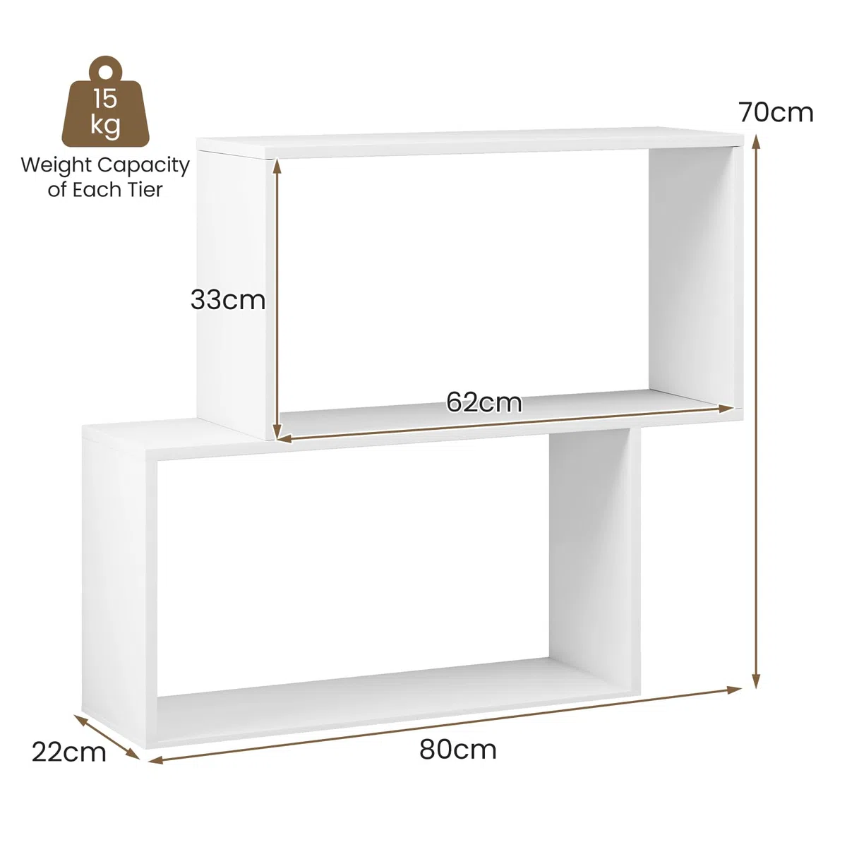 HOMASIS Libreria Verticale a 3 Ripiani, Scaffale a Forma di S con Dispositivo Antiribaltamento, Libreria Divisoria Ambiente in Legno per Soggiorno, Studio, Ufficio, 80 x 22 x 70 cm (Bianco)