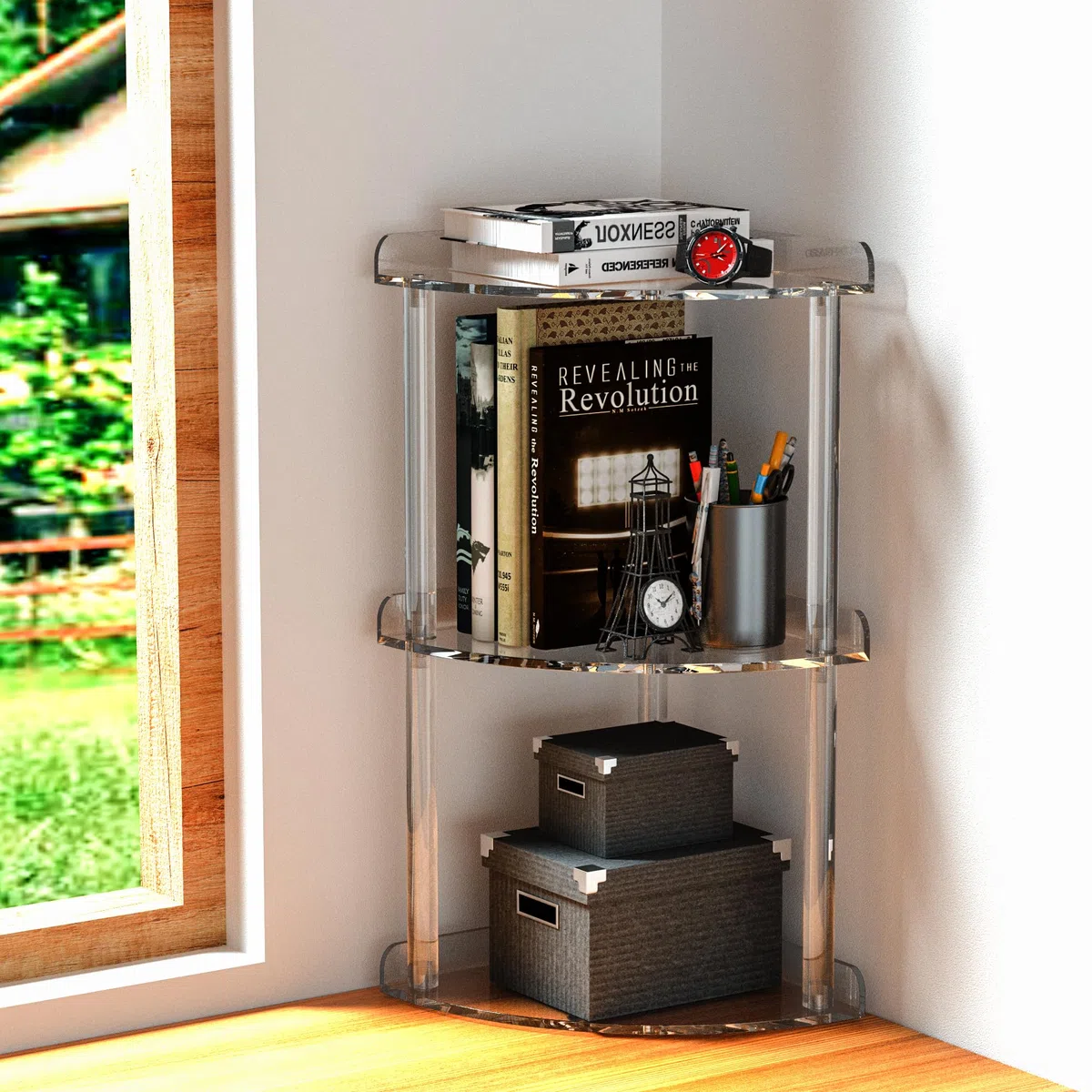 Sezanrpt Organizzatore Scaffale Angolare in Acrilico a 3 Ripiani per Contenimento 24 x 24 x 40 cm, Mensola Angolare Trasparente da Bancone per Bagno, Cucina, Camera da Letto, Ufficio, Studio