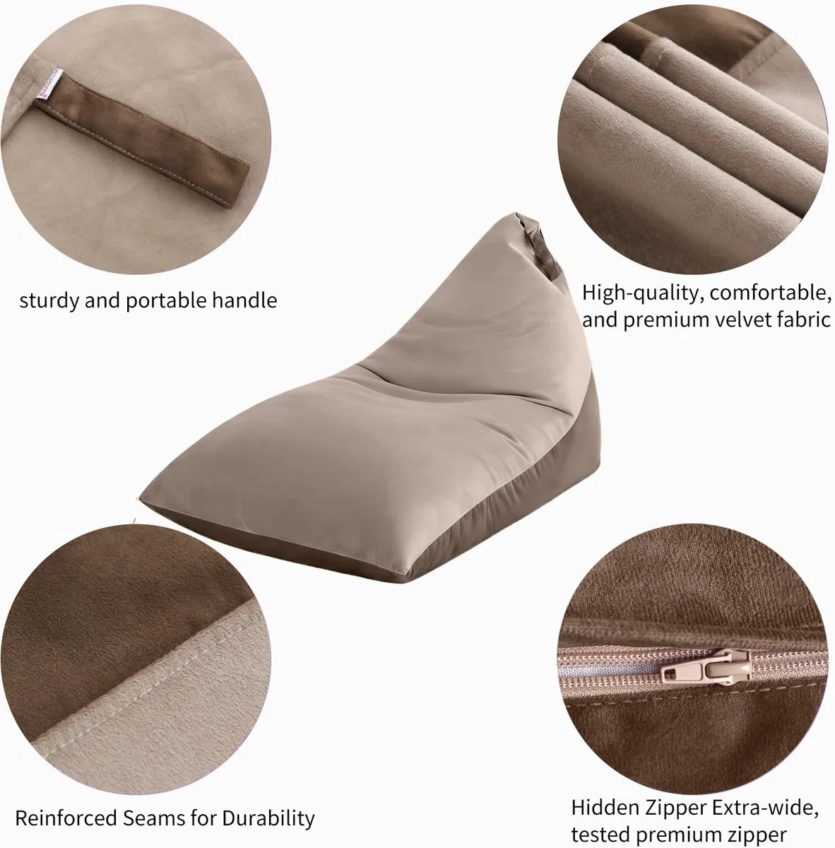 Fodera per poltrona sacco da 1,2 m (senza imbottitura), per adulti, copertura per poltrona a sacco triangolare extra large da 400 l, lavabile, senza imbottitura, ultra morbida, rivestimento
