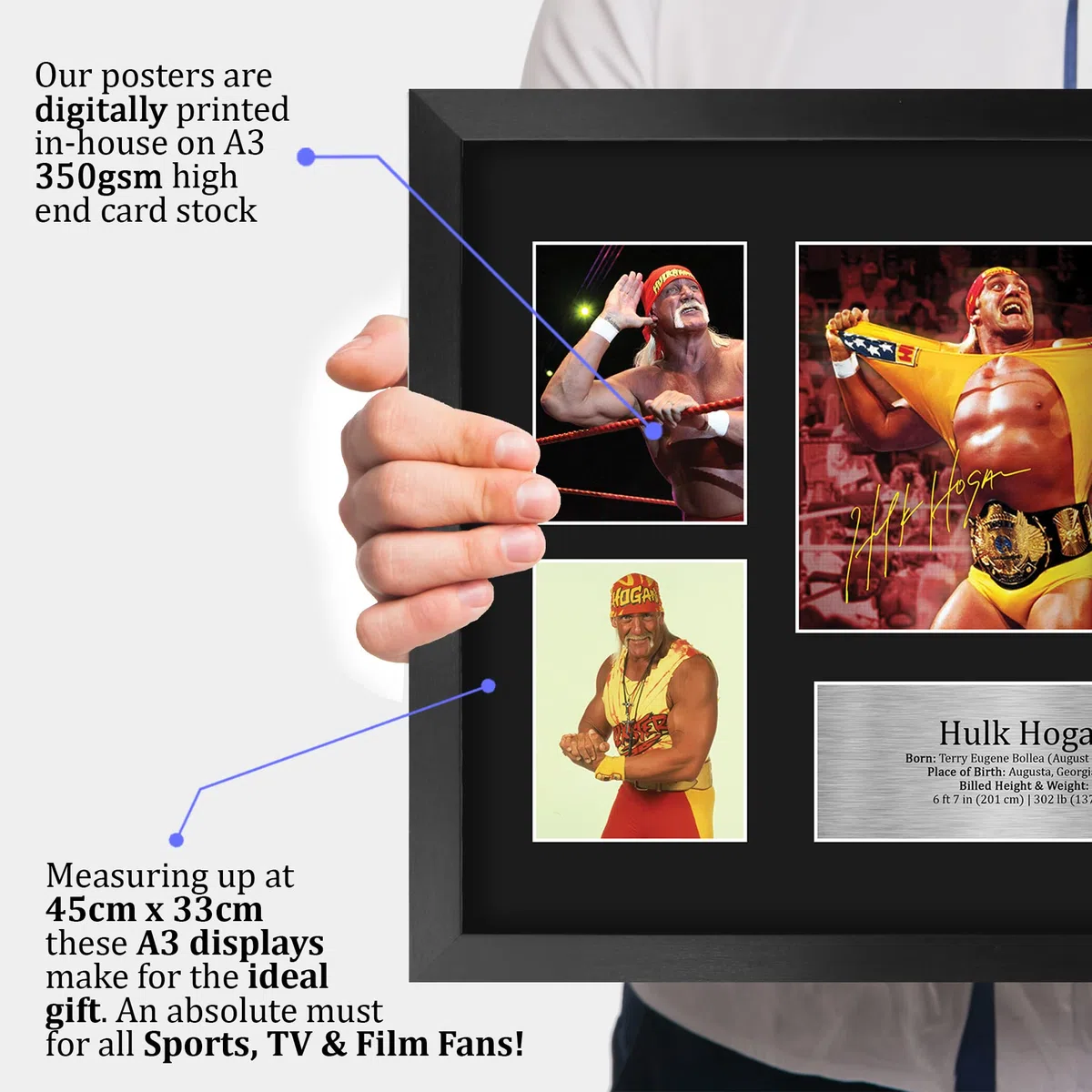 HWC Trading FR A3 Hulk Hogan Wrestling Regali Stampati Autografo Firmato Immagine Per WWE & WWF Memorabilia Tifosi - A3 Framed