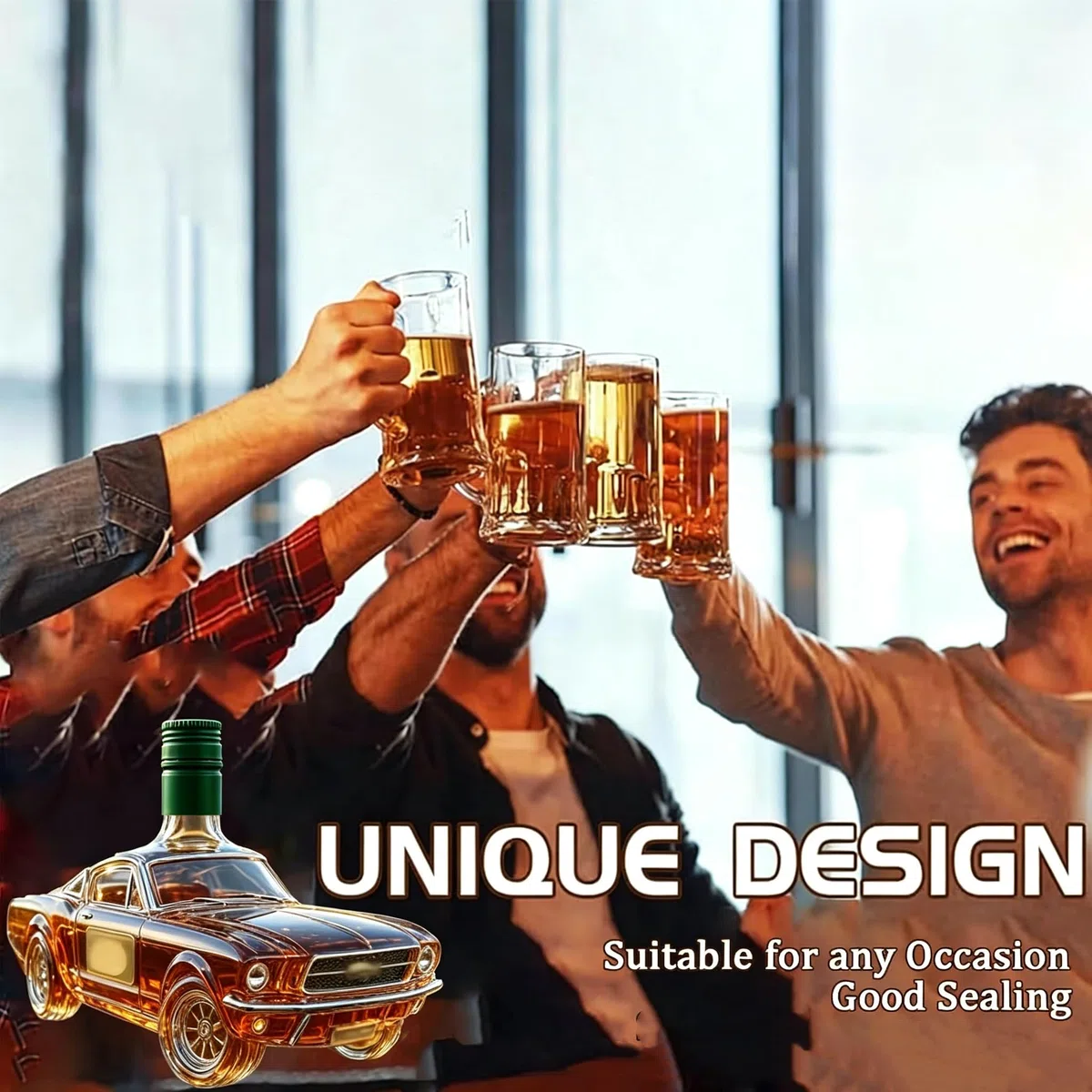 Caraffa per whisky a forma di auto, in vetro borosilicato, 400 ml, decantatore originale per vino, che unisce aerazione e decorazione per ufficio retrò