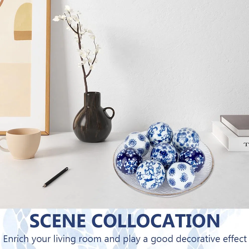 OLYCRAFT 8 pz Sfere di Porcellana Blu e Bianche Perline di Porcellana Fatte A Mano Sfera Decorativa in Porcellana da 4cm Foro da 1mm Sfere in Ceramica Galleggianti per Centrotavola Ciotole Vasi