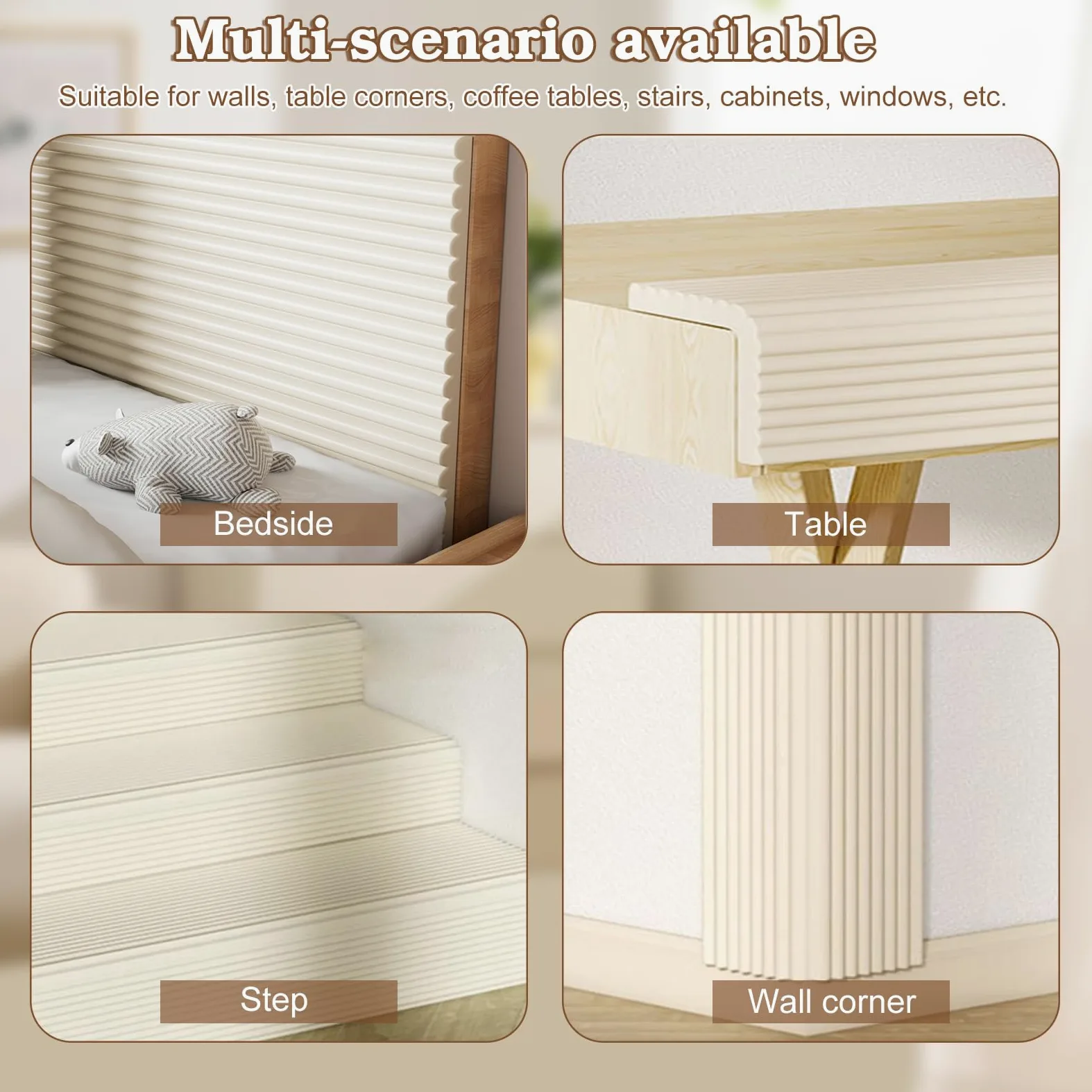 Pannelli murali imbottiti, anti-collisione da 2 m, 3D, adesivo, rivestimento murale 3D, 1,2 cm, decorazione, isolamento per camera da letto, soggiorno (crema, 15 x 200 cm)