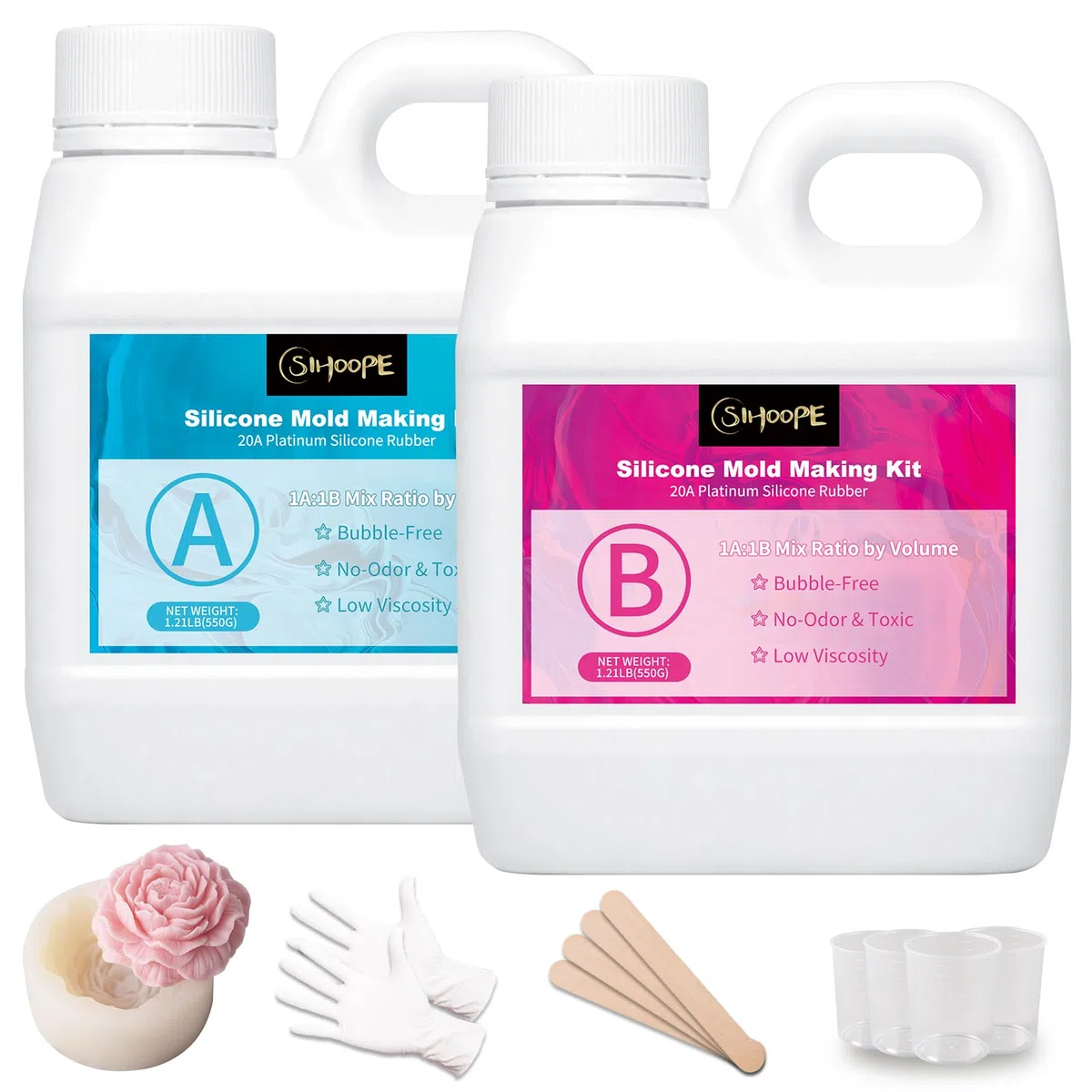 SIHOOPE Silicone per stampi - alimentare 20A - Silicone liquido trasparente (1:1), perfetto per stampi in resina DIY, cera, gesso e modellazione (1L)