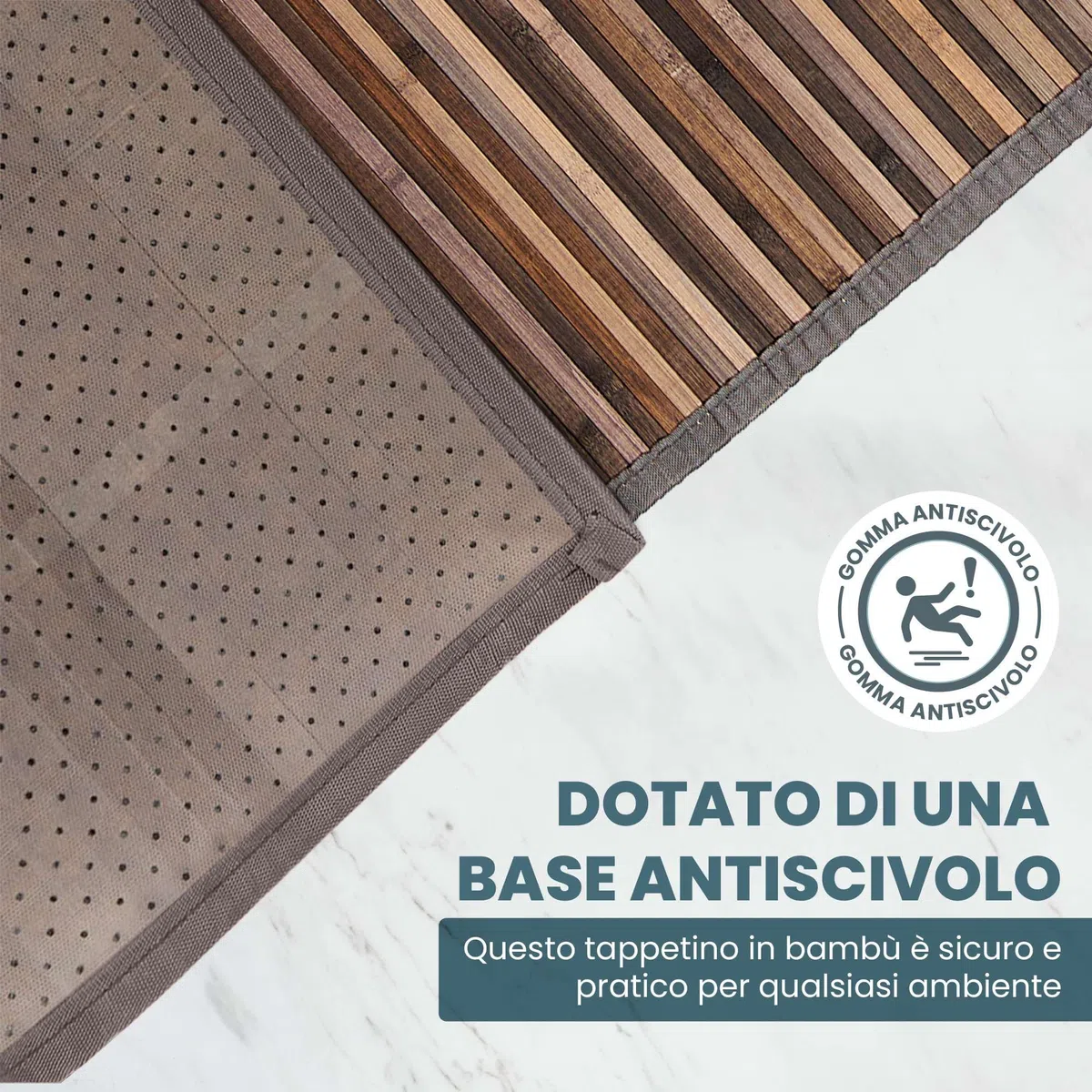 Tappeto Bamboo Cucina Antiscivolo | Passatoia Cucina Idrorepellente, Facile da Pulire e Realizzata con Materiali Sostenibili | Tappeto Bambu Effetto Degrade (Grigio, 50 x 230 cm)