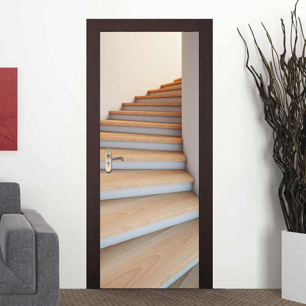 Adesivo Porta Autoadesiva Adesivi Per Porte Per Scale In Legno Imitazione 3D Per Soggiorno Camera Da Letto Impermeabile In Pvc Decorstair Decal Carta Da Parati Autoadesiva 95x215cm
