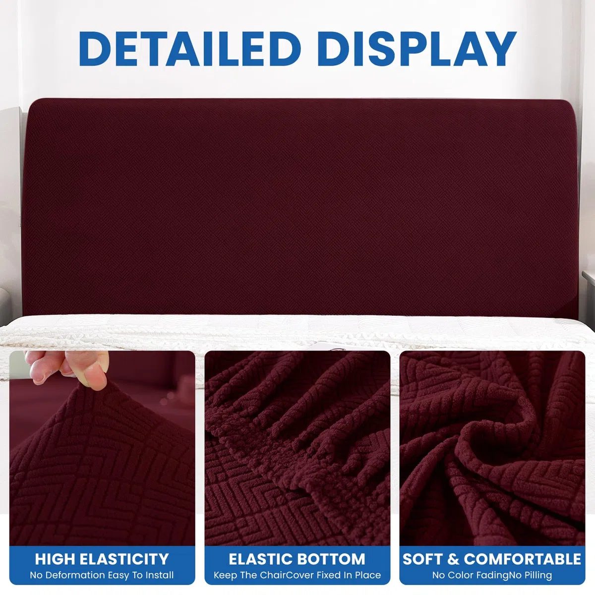 YSTELLAA Natale Copri Testata Letto Matrimoniale, 180CM, Coprispalliera Letto Elasticizzata, Universale Copri Testiera Letto Matrimoniale Lavabile, Headboard Cover Antipolvere, Bordeaux