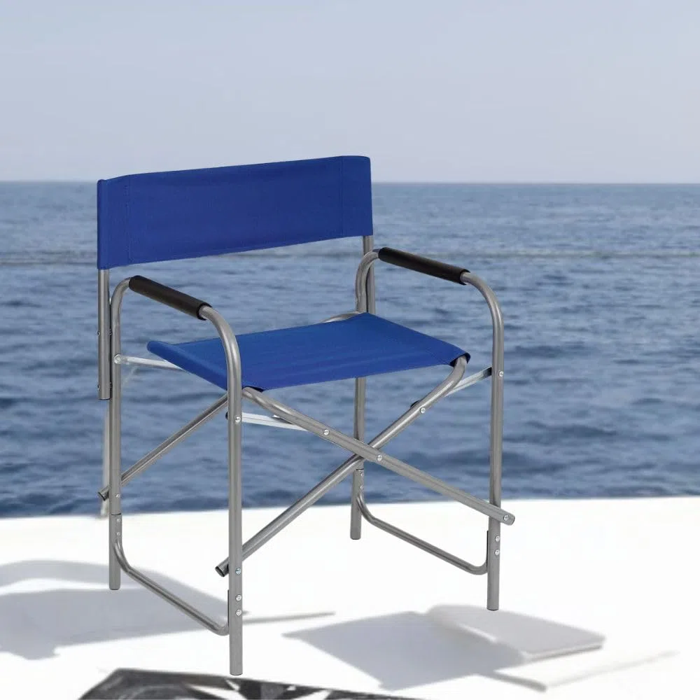 Sedia da Regista Pieghevole in Acciaio Tubolare – Poltrona Ergonomica Salvaspazio in Tela per Campeggio, Mare e Spiaggia – 45x57x81 cm, Blu
