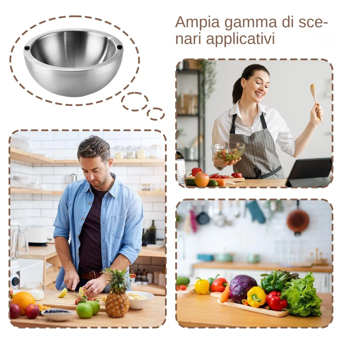 Generico Dip Chiller Bowl - Stainless Steel Double Walled Insulated Serving Bowl, 20x20x9cm Double Walled Insulated Party Dish For Salsa Guacamole Condiments Sauces Salad Hot Cold Food Appetizer