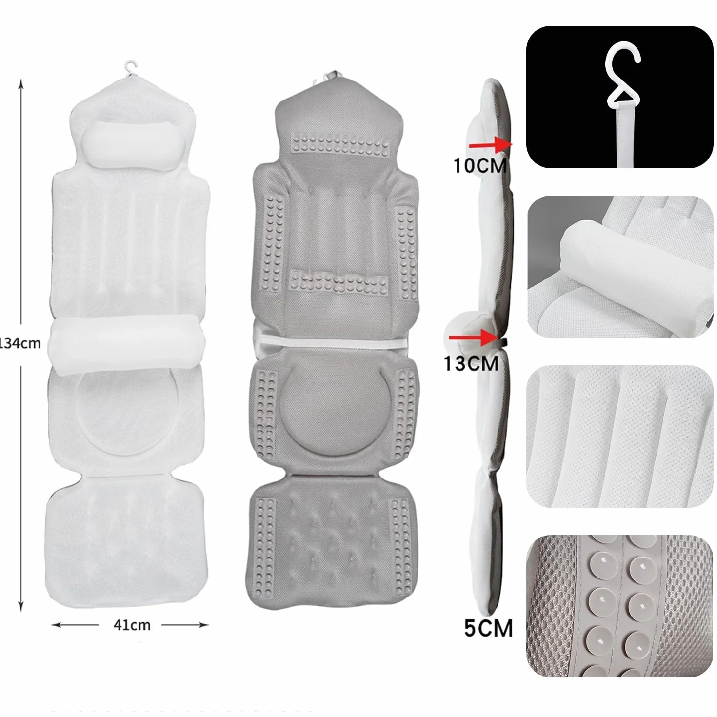 Cuscino per Vvasca da Bagno,con Supporto lombare Staccabile e Sacco per la Biancheria,Accessori Spa per un Relax Confortevole,per Immergersi Nella Vasca da Bagno (Bianco)