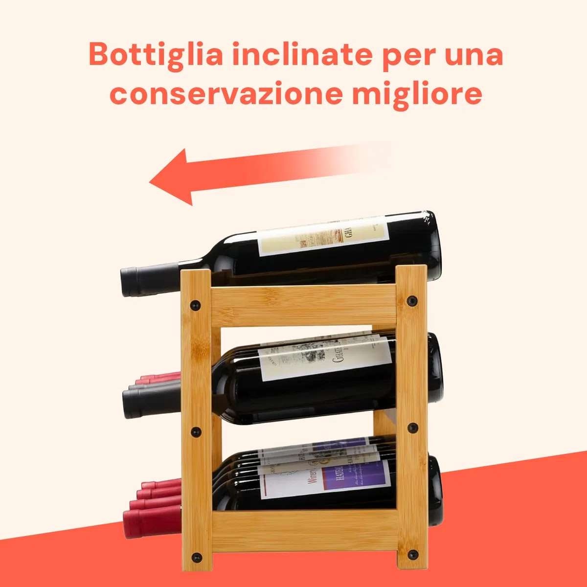 AviliaHome Portabottiglie Vino in Bambù 12 Bottiglie - 3 Ripiani Salvaspazio & Design Ecologico, Compatto 42x21x28cm- Montaggio Facile & Veloce - Perfetto per Cucina, Cantina, Soggiorno
