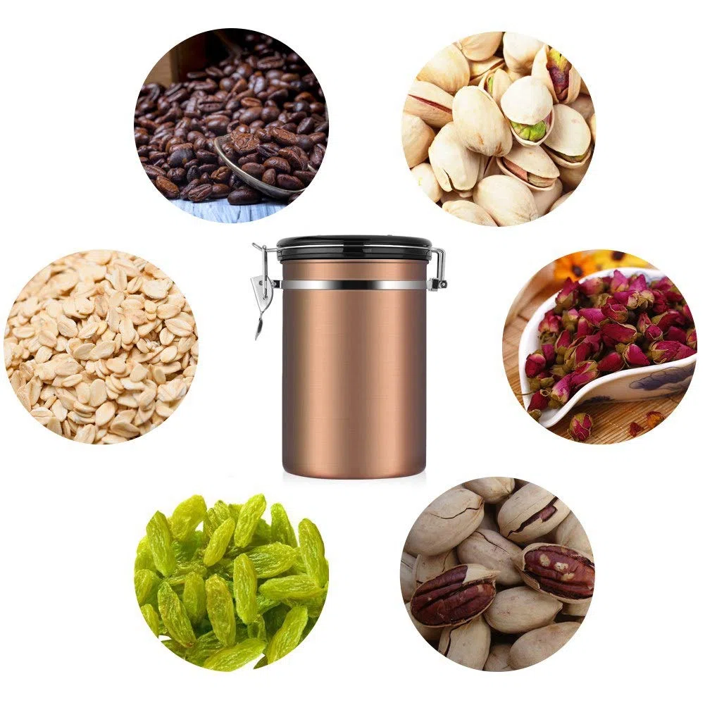 Jeffergarden Contenitore per Caffè in Acciaio Inox, 1,8L, Contenitore Ermetico con Valvola e Indicatore Data, per