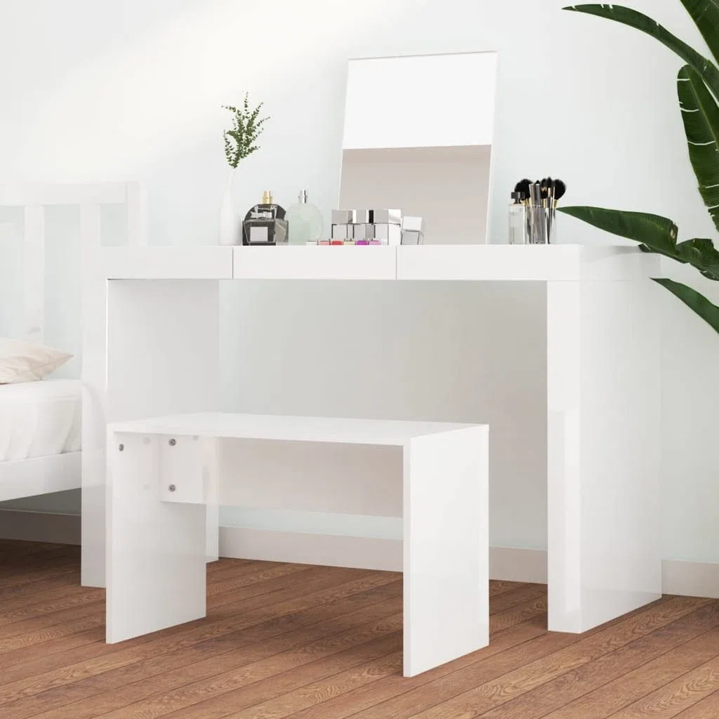 vidaXL Sgabello moderno in bianco lucido – robusta struttura in legno ingegnerizzato – versatile per camera da letto, soggiorno e guardaroba – facile da montare