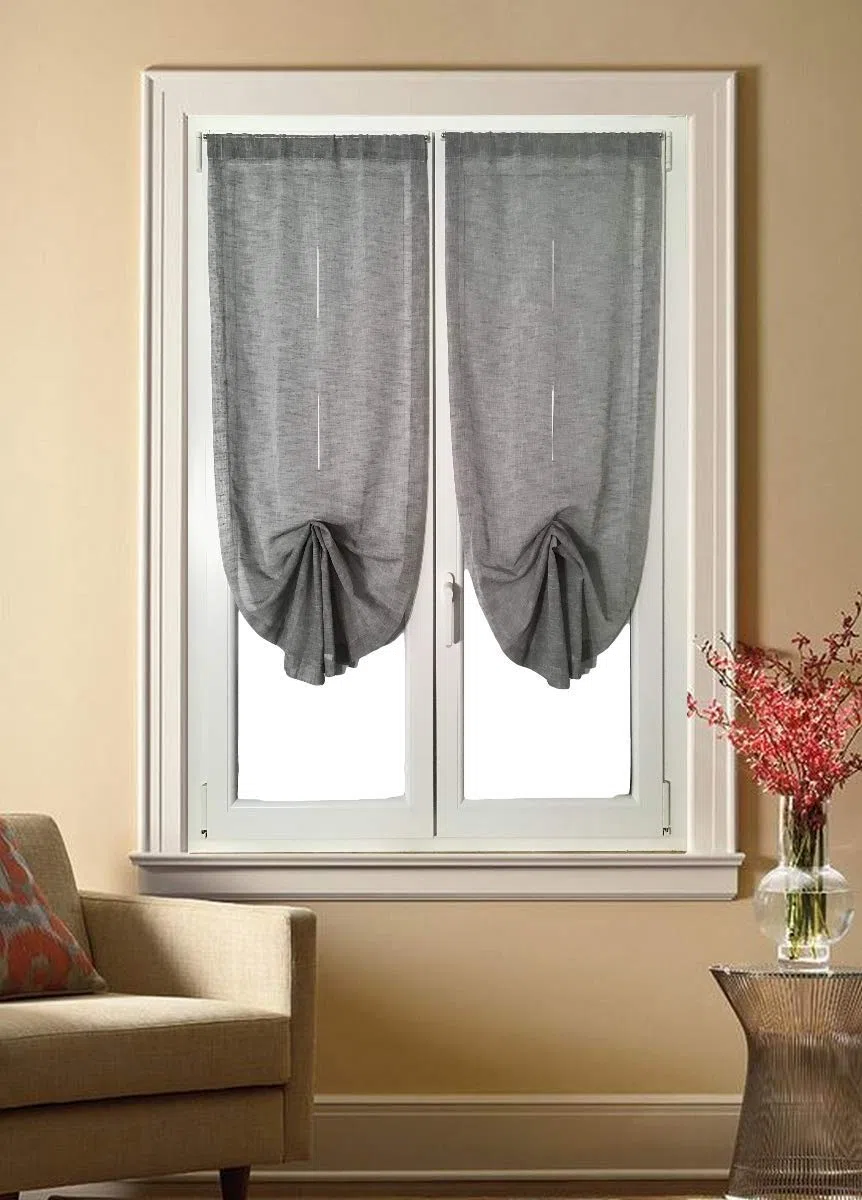 mauro Coppia Tende a Pacchetto Tendine Regolabili per Finestra e Porta a Vetro Larghezza 65 cm-Colore Grigio (B - 2 * 65x240 cm)