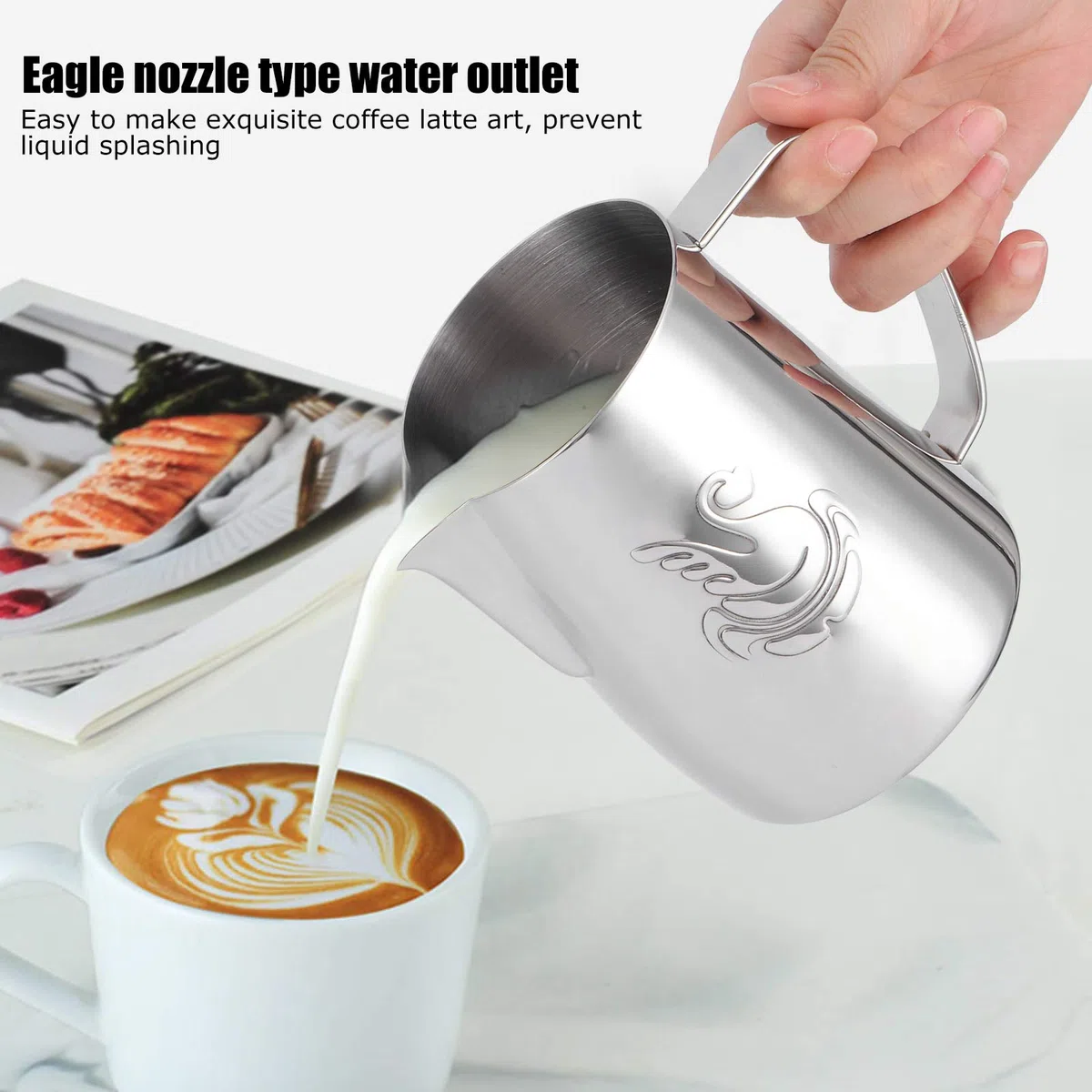 Brocca per Schiuma di Latte in Acciaio Inossidabile da 600 Ml Strumento per Barista Brocca per Cappuccinatore Espresso Brocca Fumante per Macchine da Caffè Caffè Latte Cup per Cappuccino Macchina per