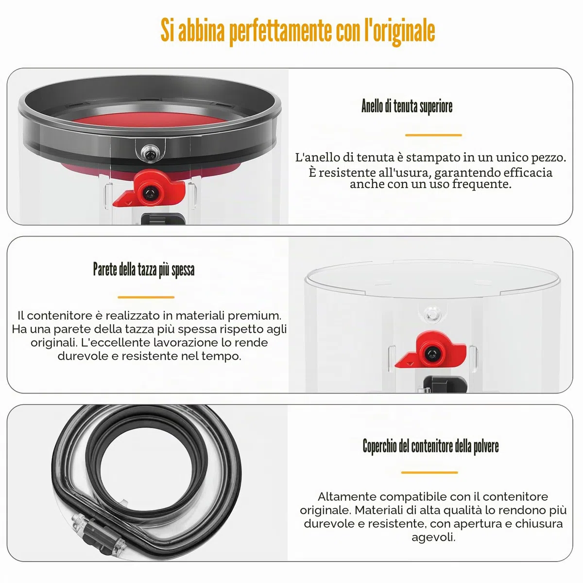 V11 Contenitore Serbatoio Per Dyson V11 V15 SV14 SV17 SV15 SV22 Ricambi Cestello Polvere Rifiuti Accessori Contenitori Cestino Pattumiera Guarnizione Cilindro Ricambio No.970050-01 e 965443-01