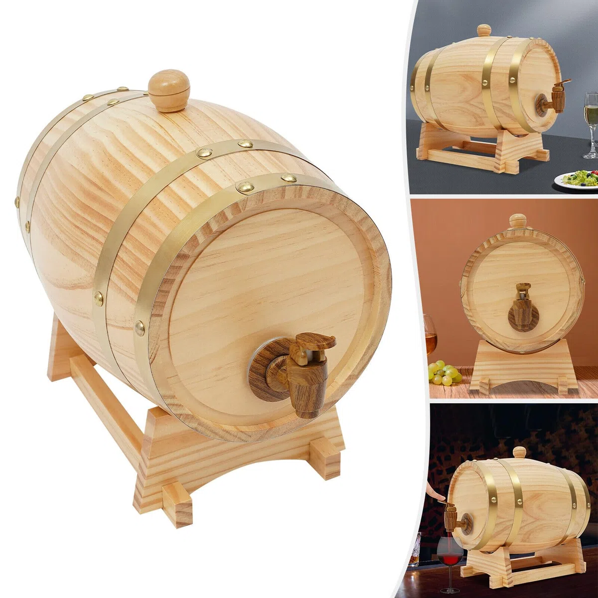 Botte di legno da 3 l, 5 l, per vino, in legno di pino, per la conservazione di whisky, bourbon e rum (extra, litri, 3)