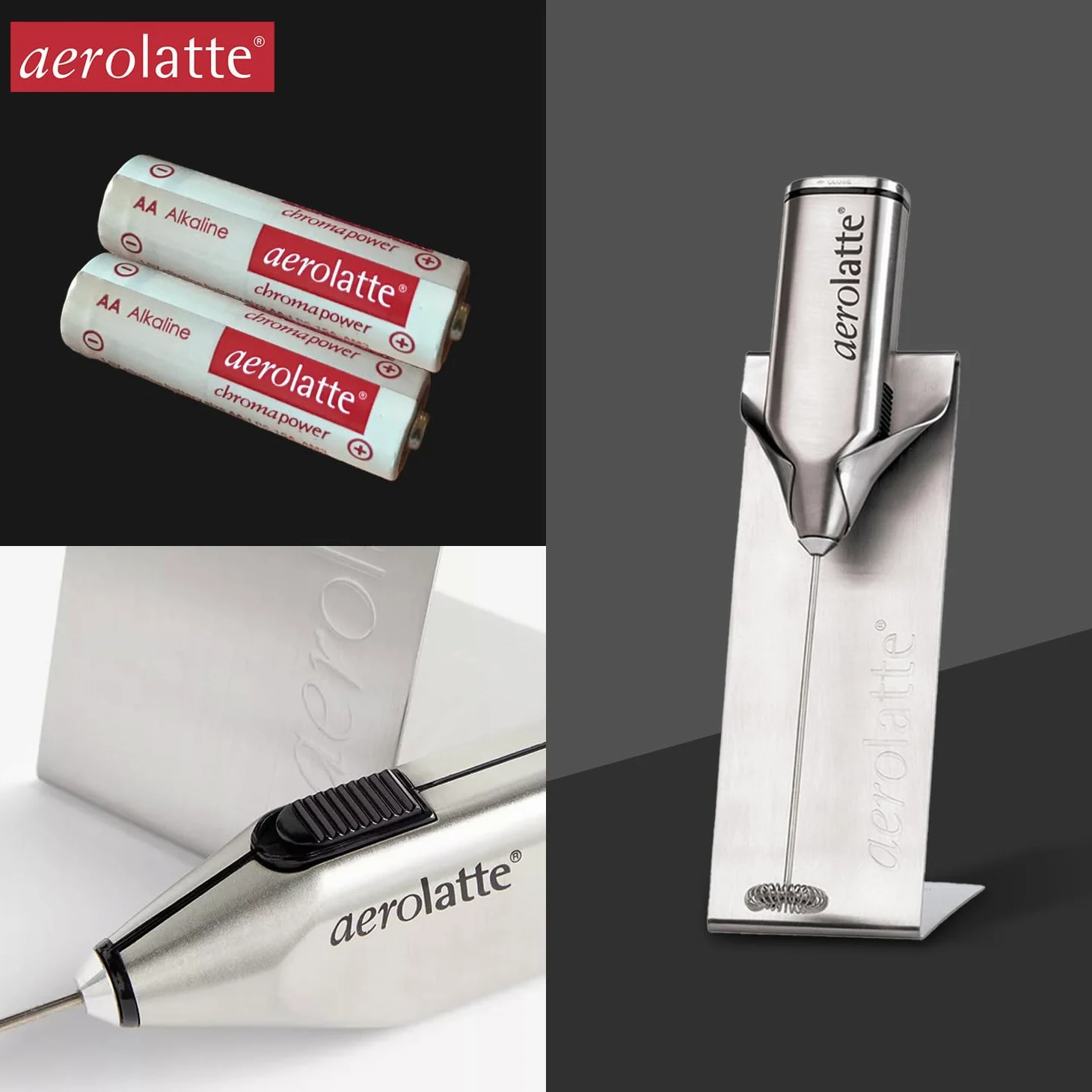 Cilio Set schiumalatte con sostegno, in acciaio INOX, opaco
