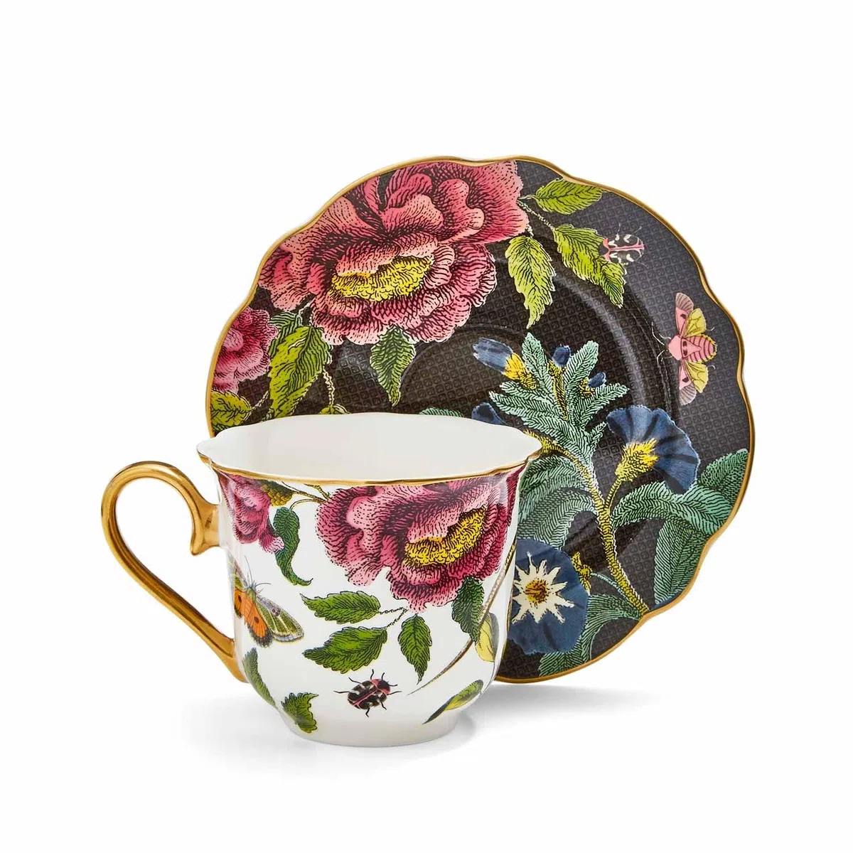 Spode Creatures of Curiosity - Tazza da tè e piattino, con motivo serpente nero scanalato