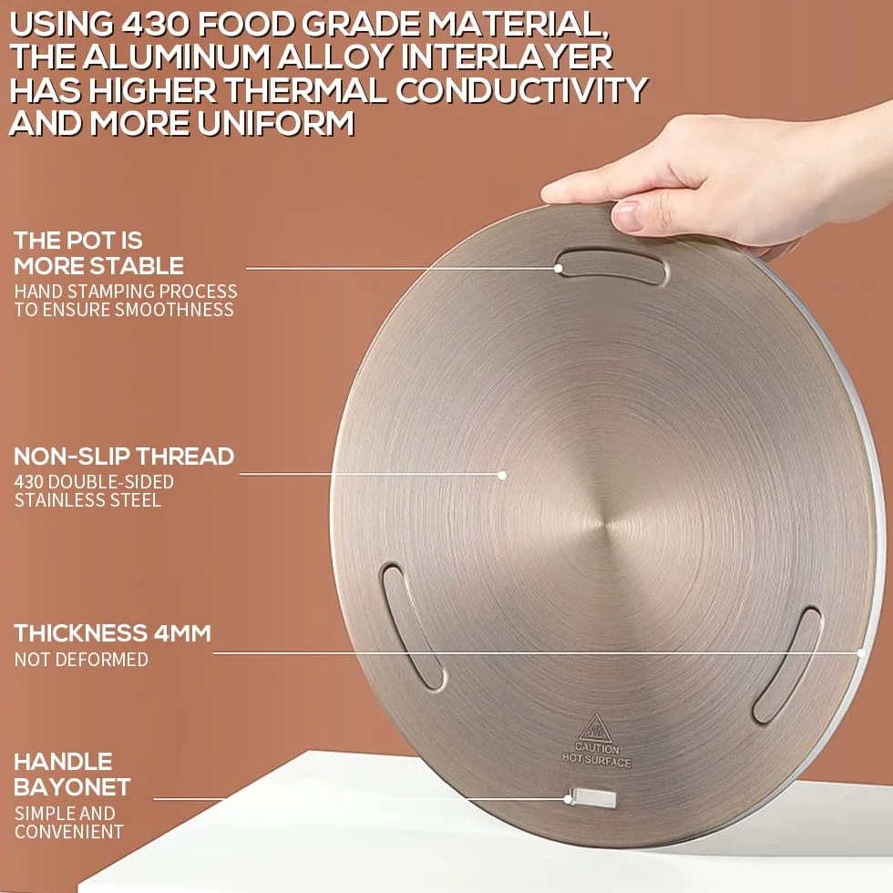 Piastra adattatore a induzione in acciaio inox, 16 cm, adattatore a induzione con manico rimovibile, adattatore per piano cottura a induzione, piastra adattatore per moka, pentola per latte