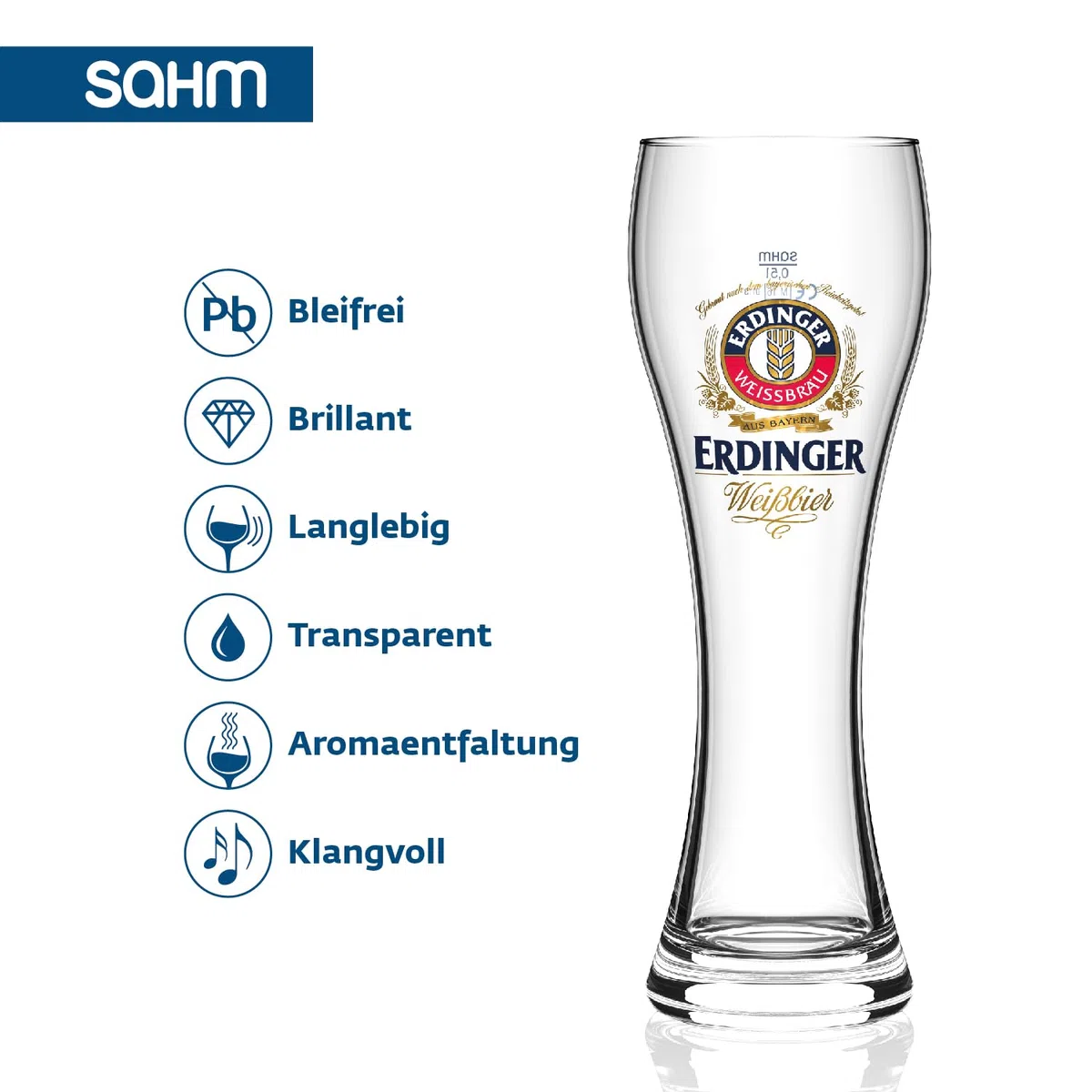 ERDINGER - Set di 6 bicchieri da birra a grano, 0,5 l, ideali come regalo per birra