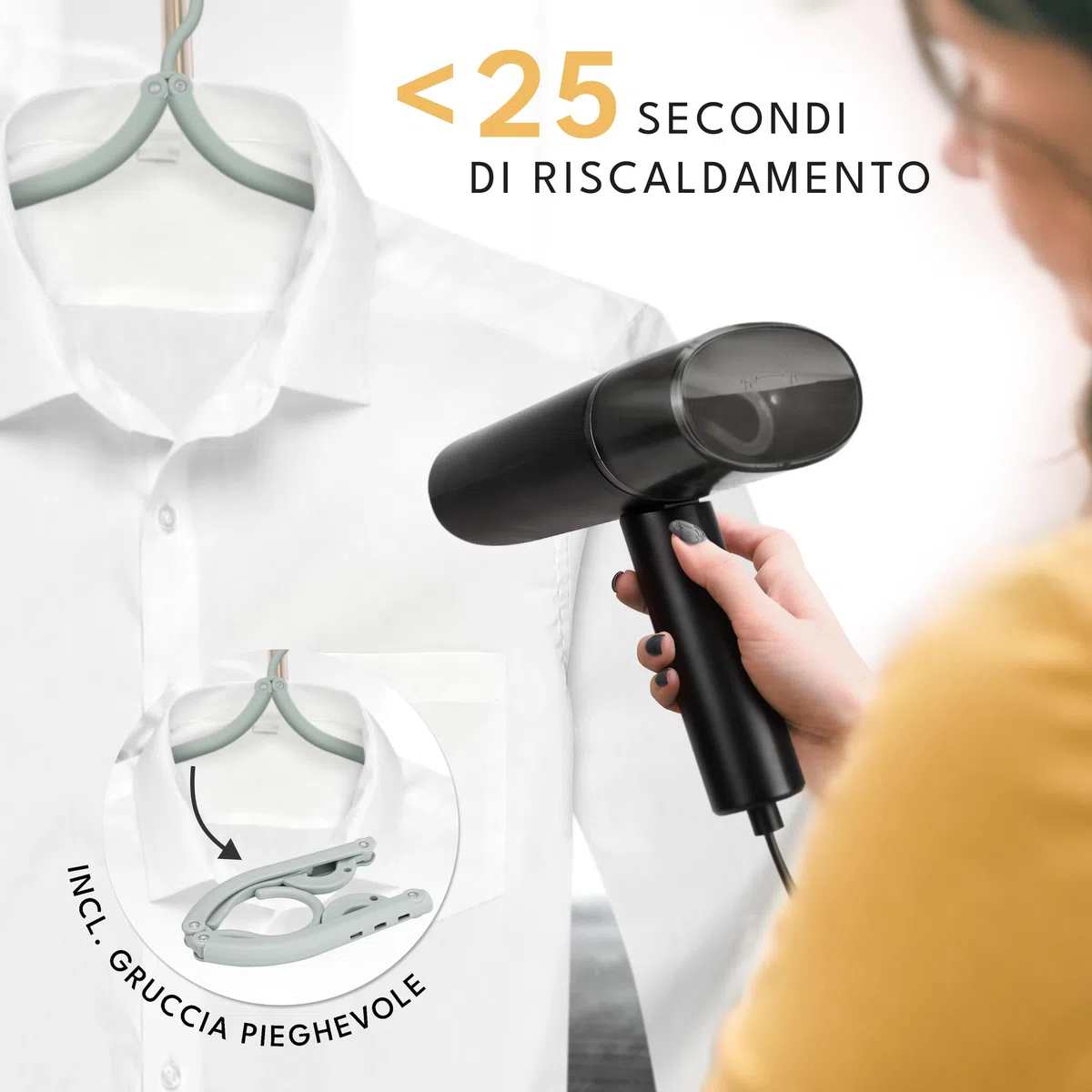 LEBENLANG Ferro da stiro da viaggio - Compatta pieghevole & Incl.con set da viaggio I Ferro da stiro verticale & Portatile Stiratore verticale Stirella a vapore (Nero - 900W & 120ml)