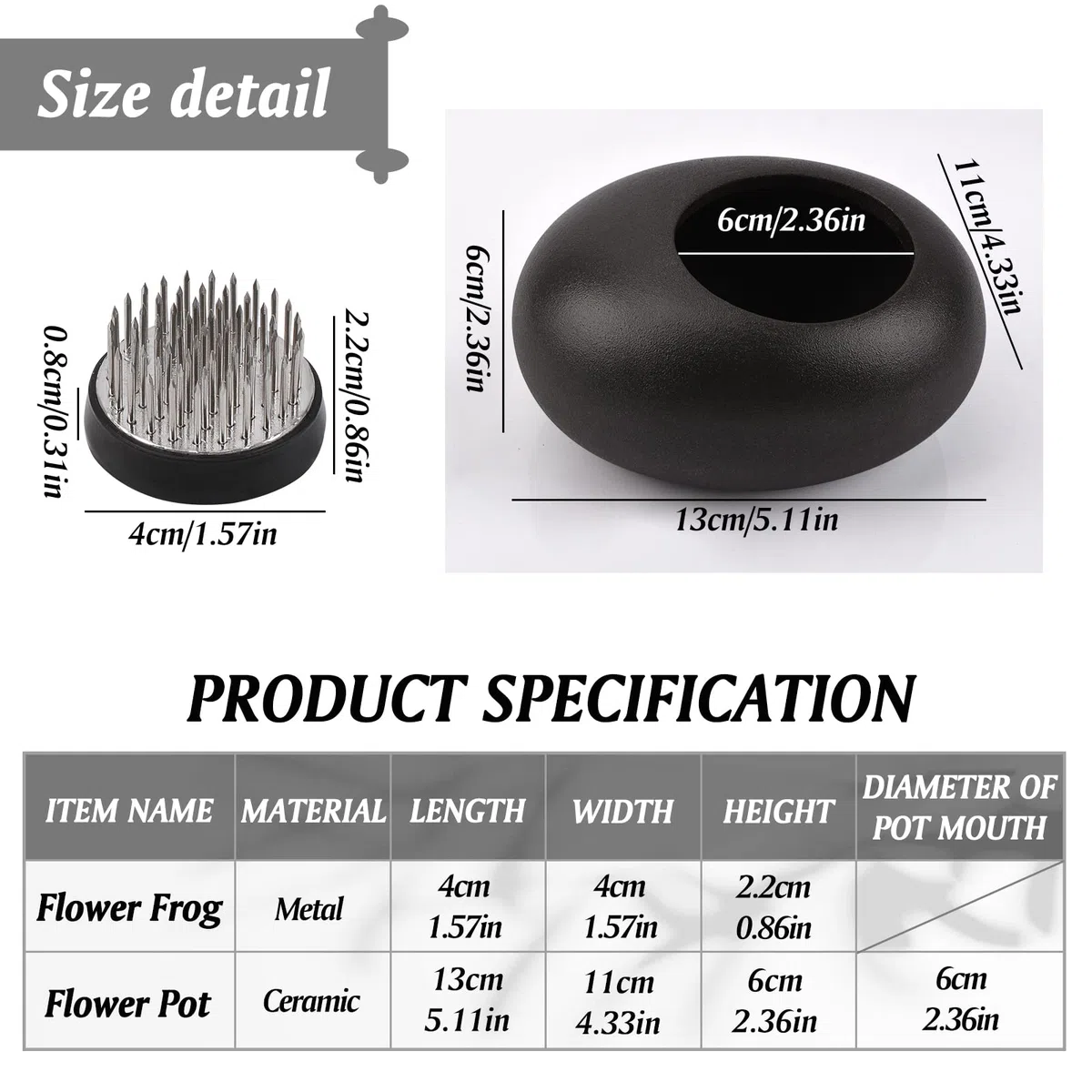 WANDIC - Kit per la Composizione dei Fiori, in Ceramica con Ghiaia Nera e Vaso da 4 cm, Motivo Kenzan, Rana in Ceramica Floreale, per Decorare la casa