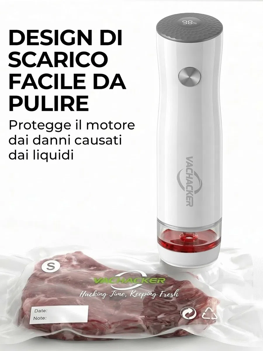 Macchina Sottovuoto Alimenti con Serbatoio Visibile, Vachacker Sottovuoto Alimenti Portatile con 30 Sacchetti per Sottovuoto, 60kPa Potente Vacuum Sealer