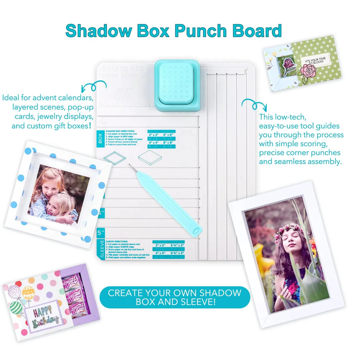 Shadow Box - Perforatrice per fai da te da 5,1 cm, 7,6 cm, 10,2 cm, 12,7 cm, scatole e maniche, con strumento di punteggio, per fai da te, scrapbooking, vacanze, biglietti di famiglia, foto e regali