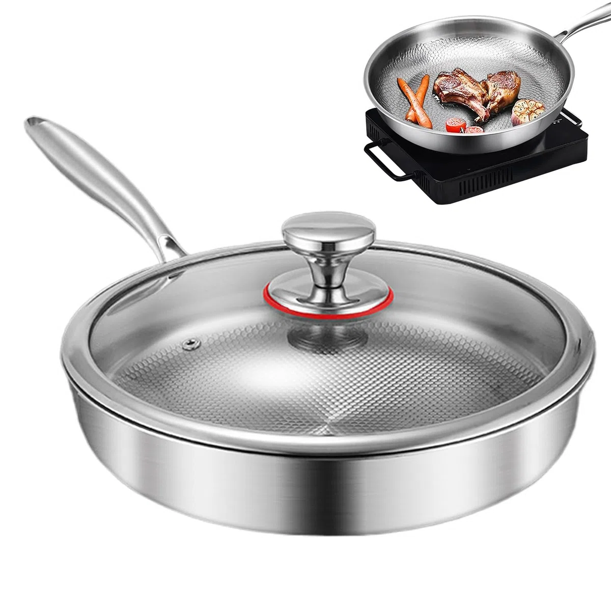 Set Di Pentole In Titanio Professionale 22 Cm Coperchio Incluso, Antiaderente Senza Rivestimento Per Friggere, Rosolare, Stufare E Cucinare Senza