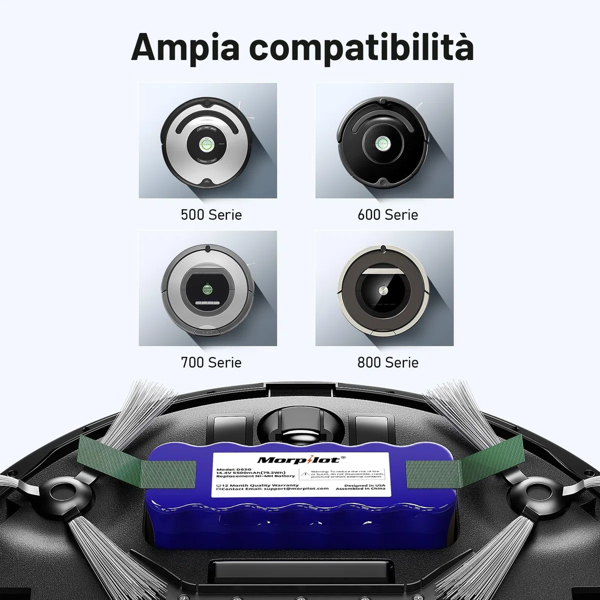 Morpilot X-Life Batteria di Ricambio, 14.4V 5500mAh Batteria, Compatibile con 500 600 700 800 Serie