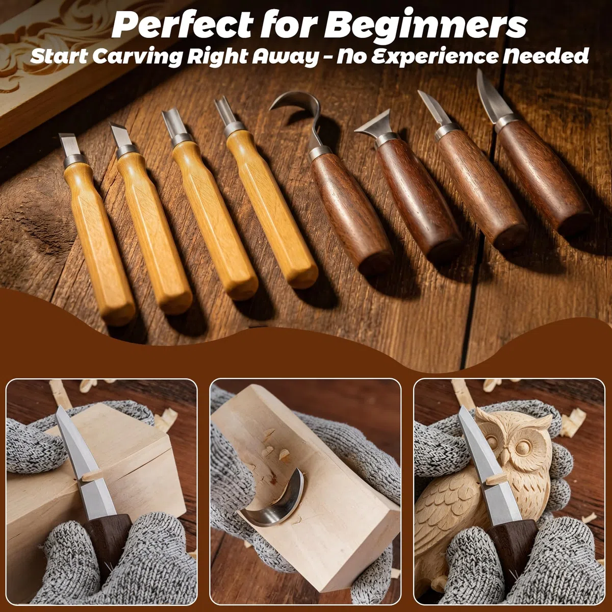 HA BIN Set di Scultura in Legno 25 Pezzi, Kit Completo per Principianti con Coltelli da Scultura, Pietra per Affilare, Guanti, Legno di Tiglio & Borsa da Conservazione, Set per Adulti