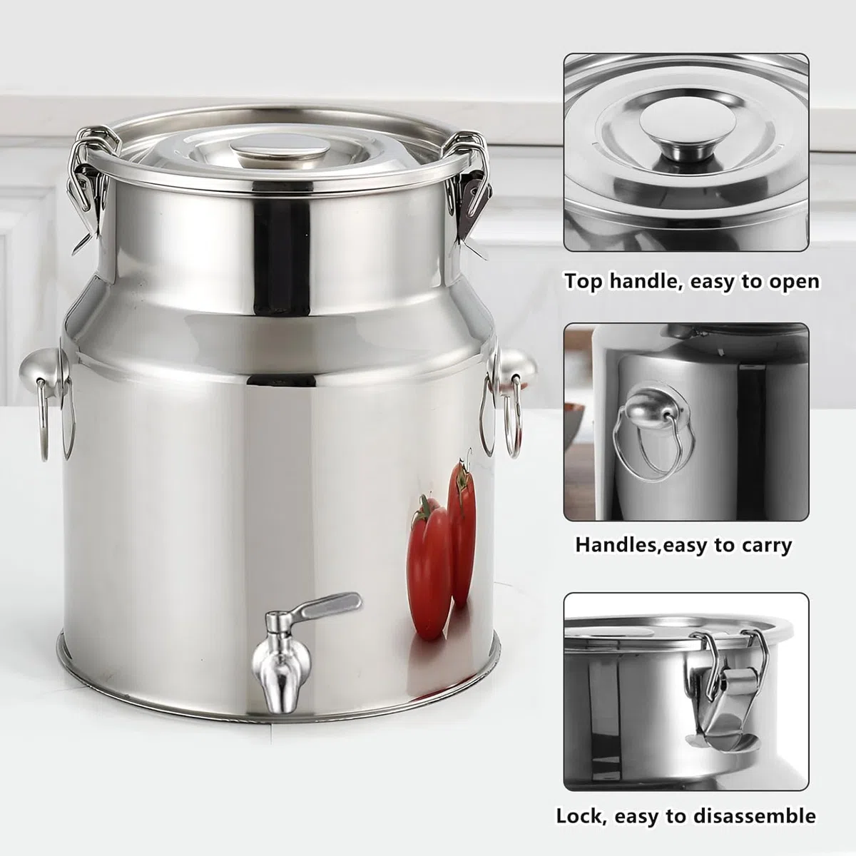 Contenitore Olio 5 Litri con Rubinetto Tappi per taniche Olio Coperchio sigillato e Maniglia per Vino/Olio da Cucina/Latte/Cereali(Capacity,5L)