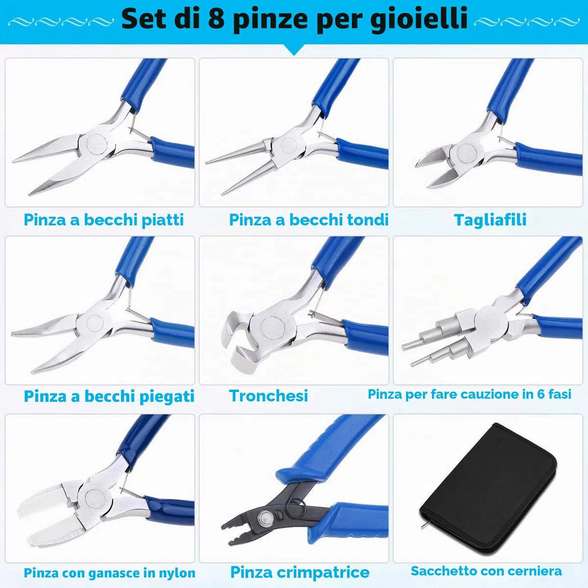 Shynek Set di 8 pinze per la creazione di gioielli, set di micro pinze per la creazione di gioielli