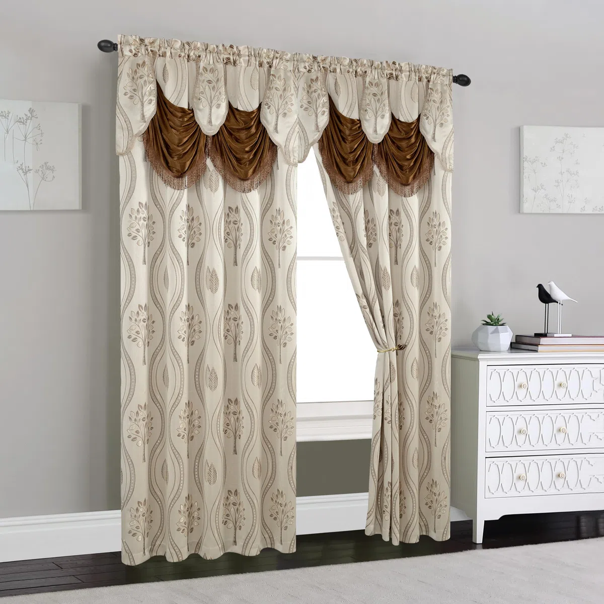 Elegant Comfort Lussuoso set di tende a pannello con mantovana attaccata e supporto 137,2 x 213,4 cm (set da 2), beige