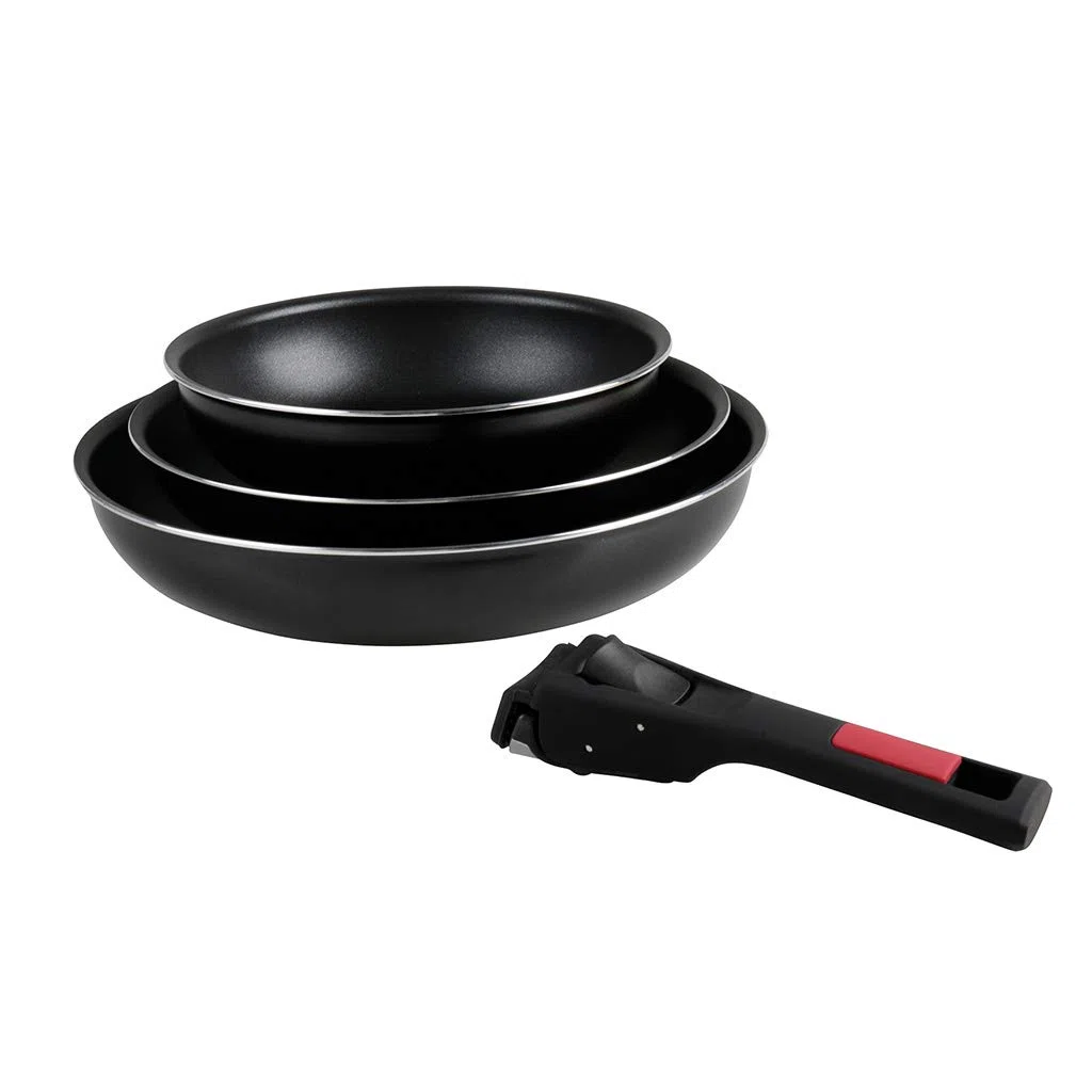 Sitram 712379 Set 3 Padelle Agile diam. 20, 24 e 28 cm in alluminio con rivestimento antiaderente nero senza PFOA - manico rimovibile a clip - tutte le fonti di calore compresa induzione