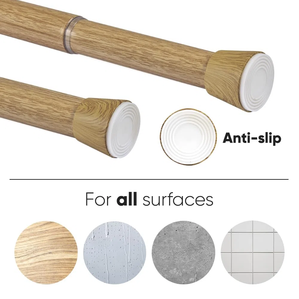 Asta per tende senza forare telescopica in metallo estensibile 28 mm montaggio a pressione resistente per tende armadi e bagno STORESDECO finitura legno 120-210 cm