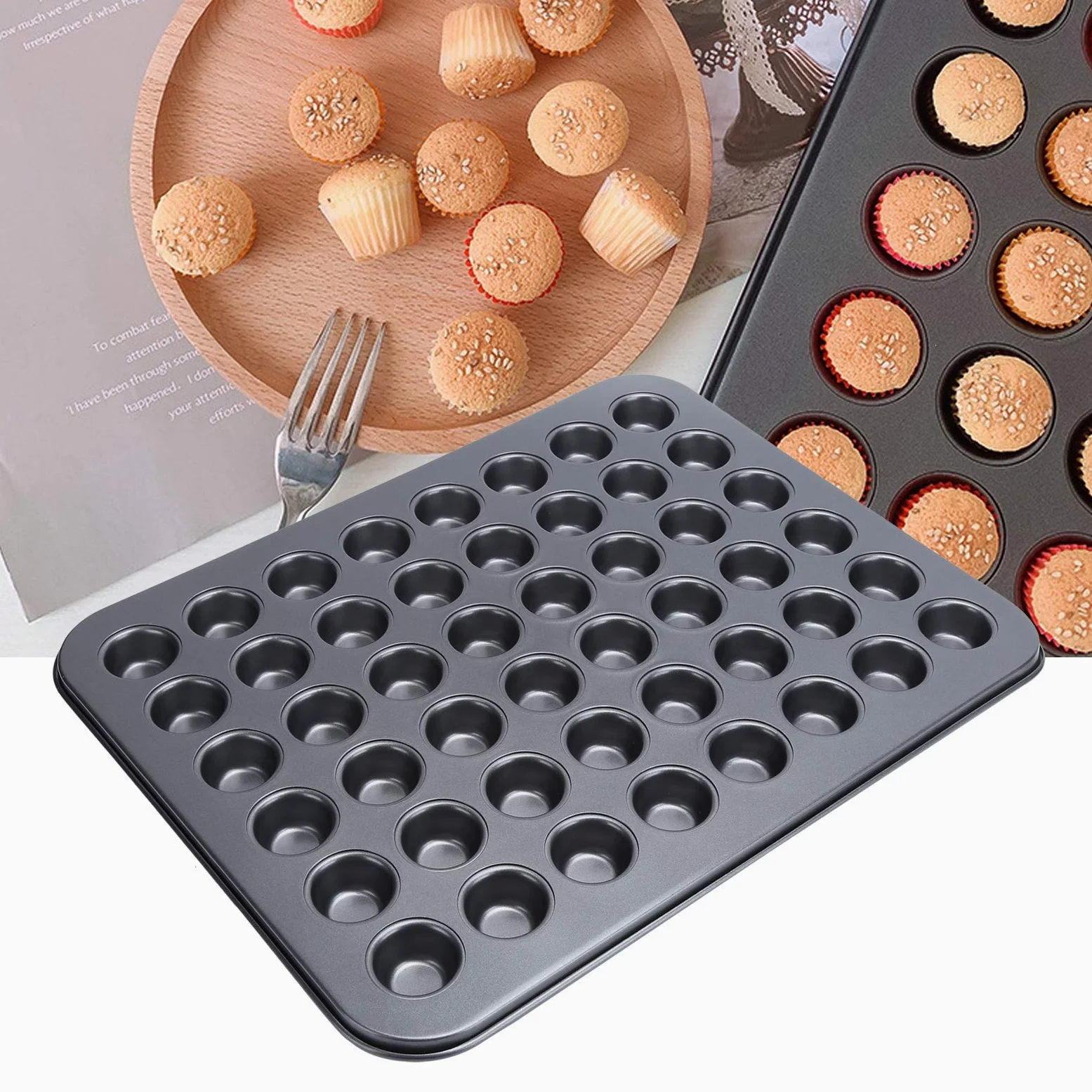 Teglia per Cupcake da 48 Tazze, Mini Teglia Antiaderente per Muffin da 48 Tazze, Teglia Rotonda per Cupcake, Teglia da Forno per Cottura in Forno, Accessori per la Cottura, Grigio