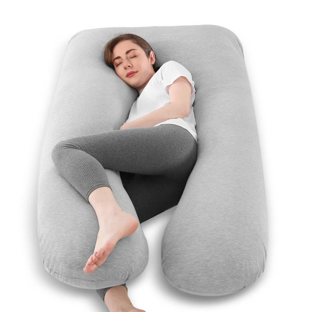 Avmvnvc Cuscino per Gravidanza - Cuscino Gravidanza e Allattamento Forma di U per Dormire - Cuscino per Allattamento e Gravidanza - con Federa in Maglia Sfoderabile e Lavabile - Grigio