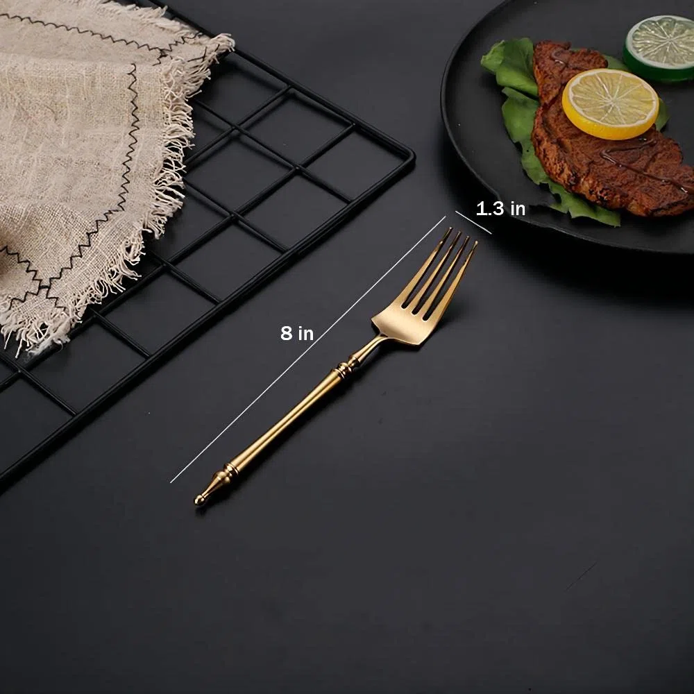 Argenteria in acciaio inox 304 di alta qualità, set da 6 pezzi, coltello da bistecca, forchetta e cucchiaio (oro)