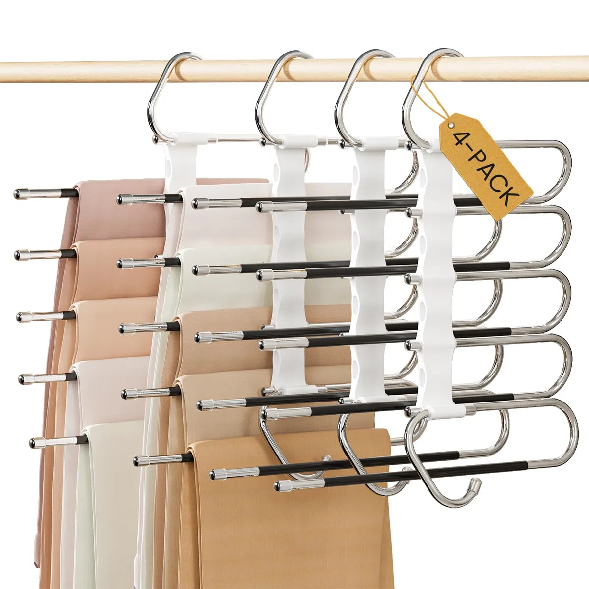 DAMITA Grucce Pantaloni Salvaspazio Appendiabiti Porta Pantaloni 4 Pezzo 5 in 1 Bianco per Armadio Appendini Multifunzionali Nessuna Installazione Adatto per Donne e Uomini Jeans Sciarpe Vestiti