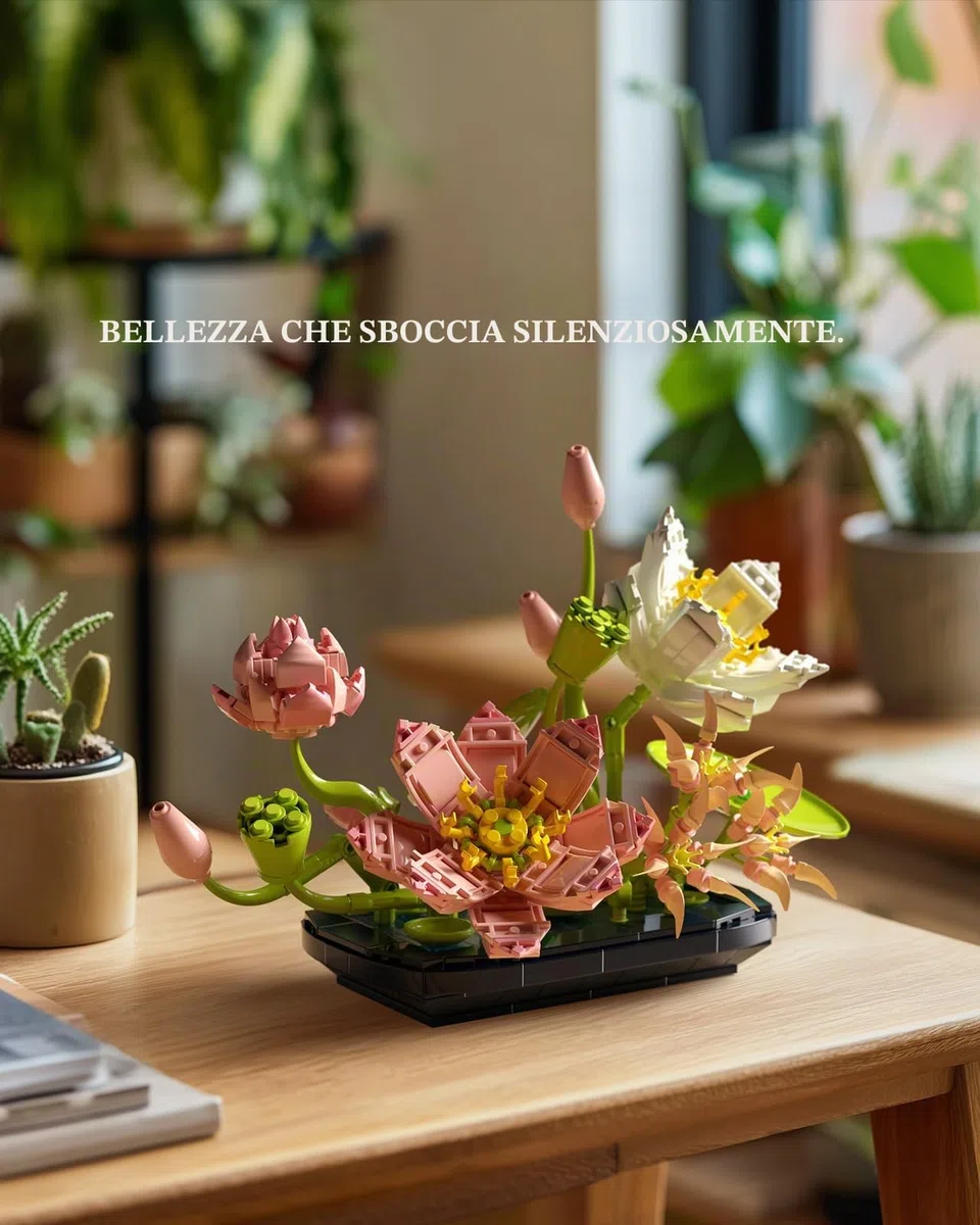 Nifeliz Set da costruzione di fiori di loto per adulti, Modelli di piante per decorazioni da tavolo o ufficio, Regalo per gli amanti delle piante e gli appassionati di giardino (506 pezzi, NF10334)
