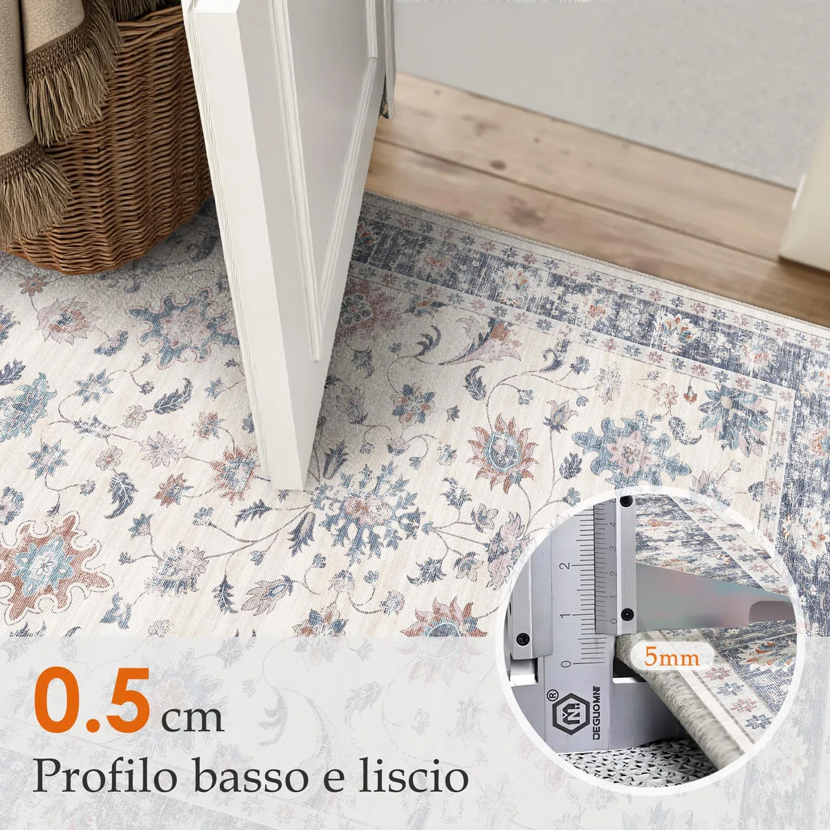 PureCozy Tappeto Corridoio Blu Tappeti 60x240cm Cucina Antiscivolo Lavabile in Lavatrice Moderno Floreale Tapette Camera da Letto Scendiletto Cameretta Ufficio Pelo Corto Lungo Carpet