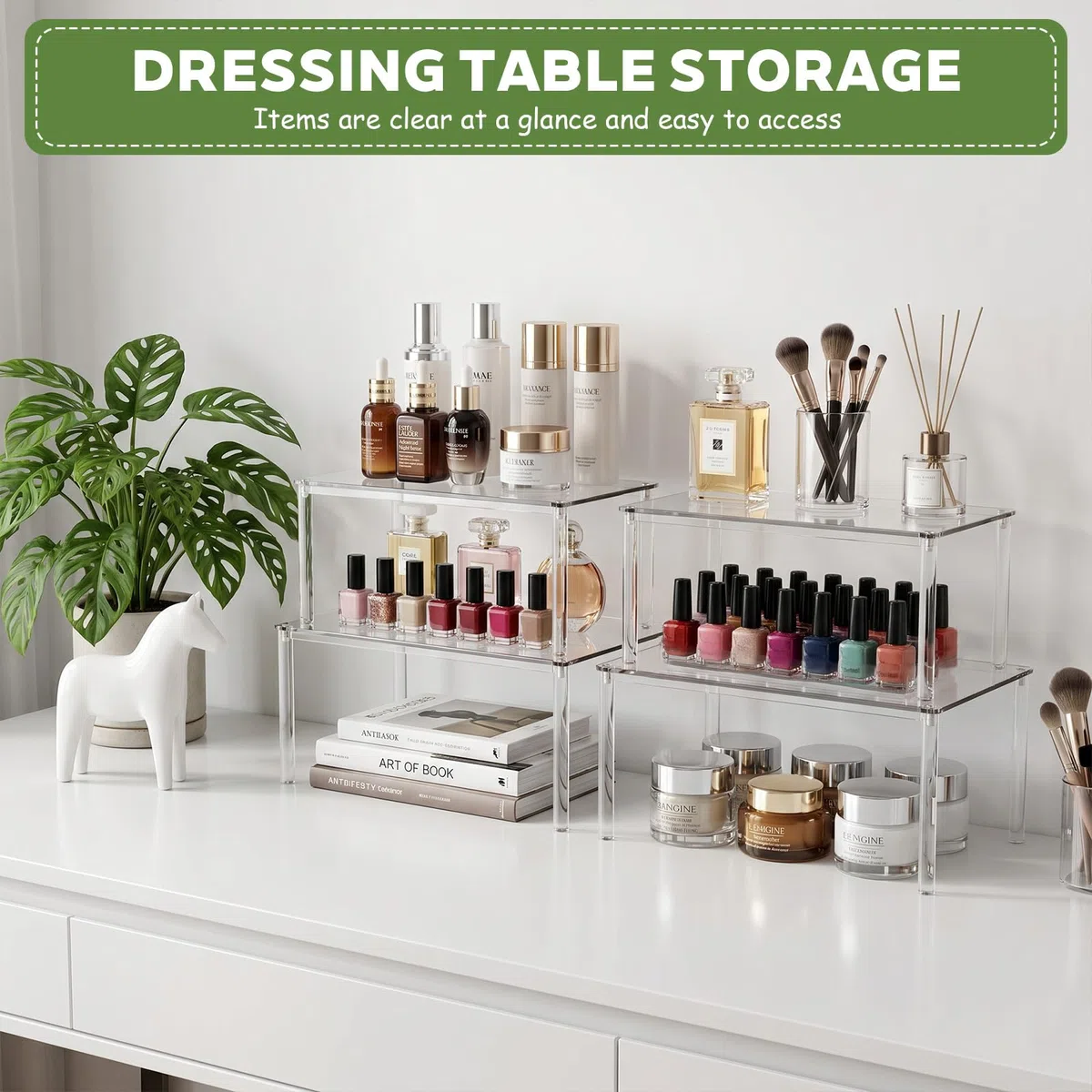 Set di 4 Organizer Cucina Alzatina Cucina in Acrilico, Impilabile Mensole Cucina Adatto per Spezie, Tazze, Articoli Cosmetici e Per Riporre in Cucina