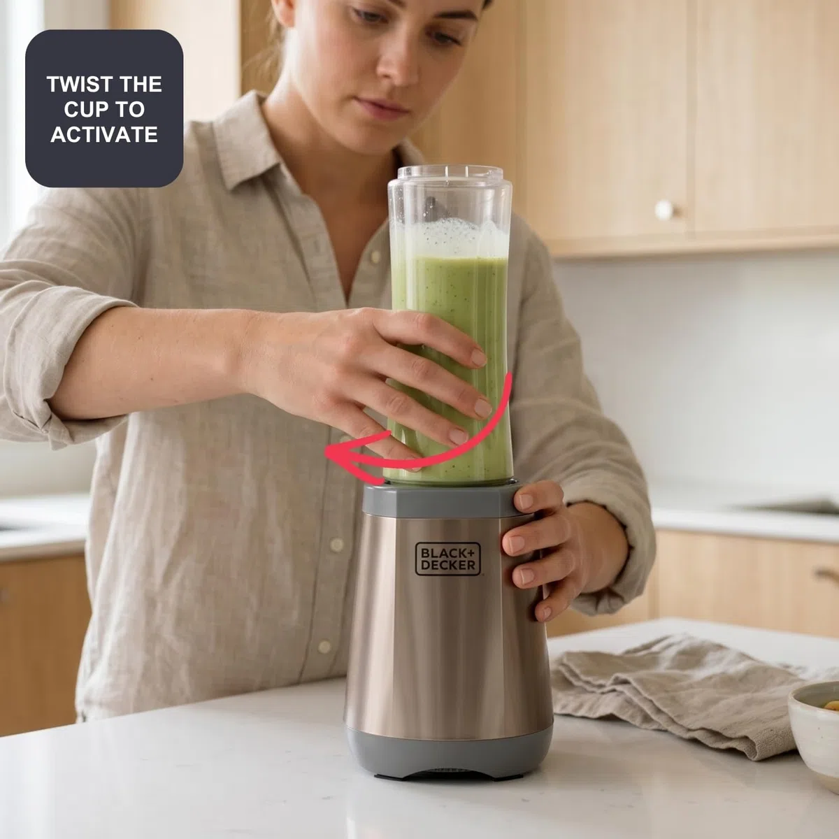 Black+Decker - frullatore personale + 500W | 600 ml | 2 bicchieri portatili | 4 lame inox 304 | trita ghiaccio | lavabile in lavastoviglie | base antiscivolo | finitura anti-impronte